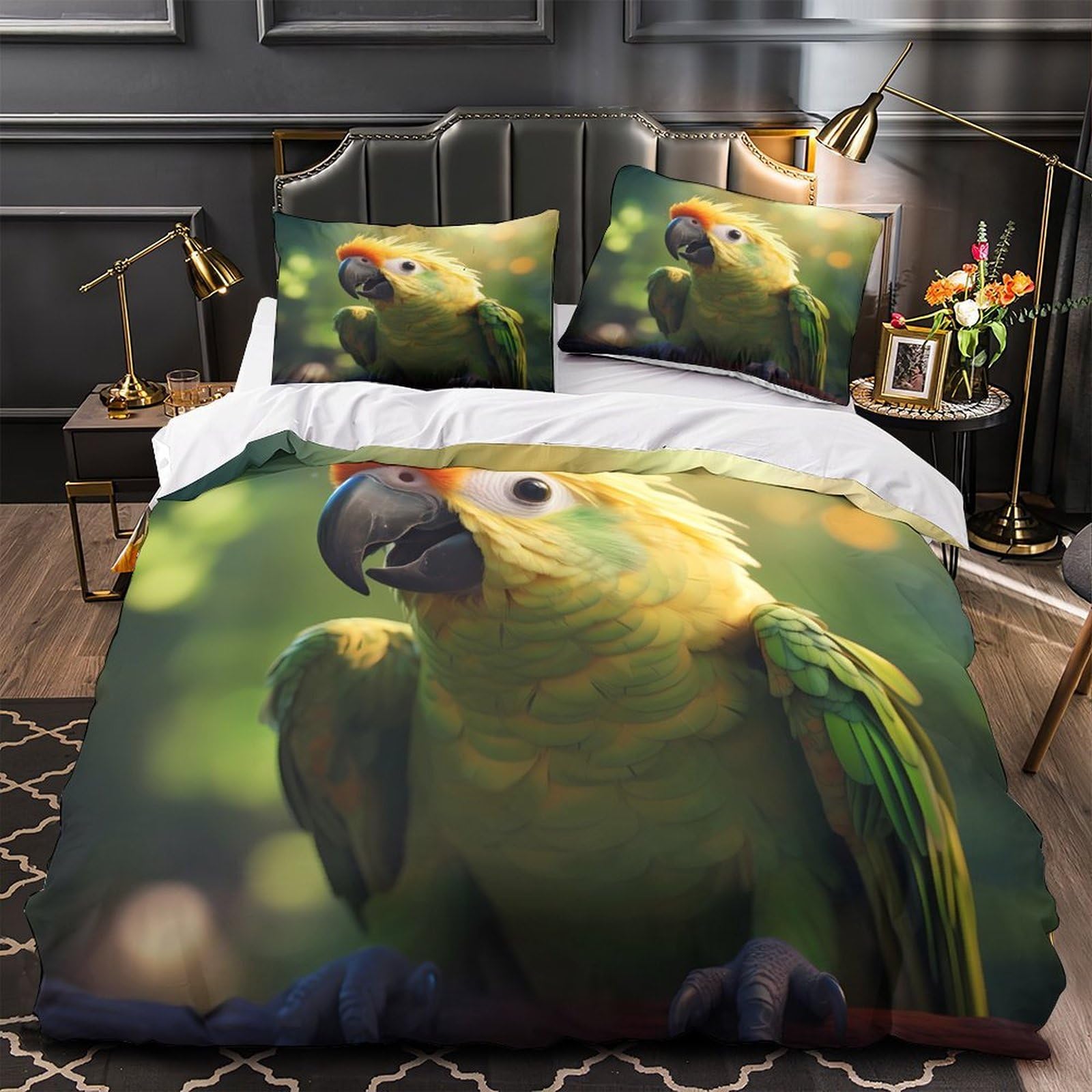 Housse de couette perroquet hypoallergénique et respirante en microfibre douce