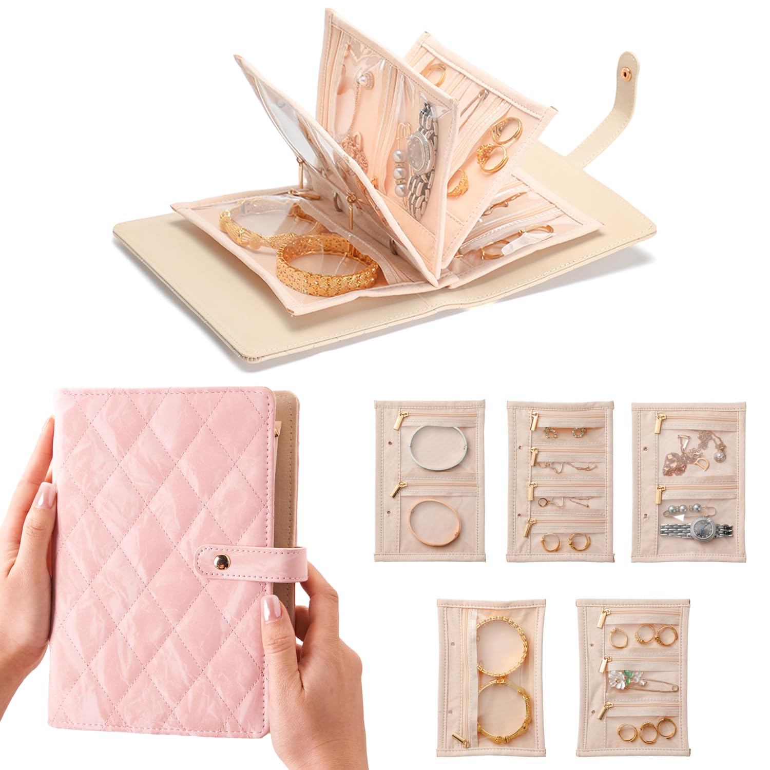 AYUOKER jewelry organizer travel,Graduation Gifts For Her,Jewelry Organizer Box with Clear Zipper Velvet Jewelry Pouch Bag, PU Leather Jewelry Case,