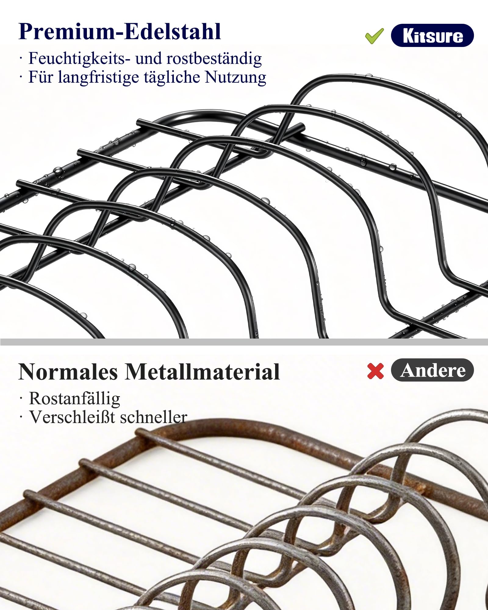 Kitsure Abtropfgestell Geschirr Geschirrgestell für die Küchentheke mit Besteckhalter, rostfreie Aufbewahrungslösung, Abtropfgestell mit drehbarem Halter, 46,5 cm x 30,5 cm x 14,0 cm, Schwarz