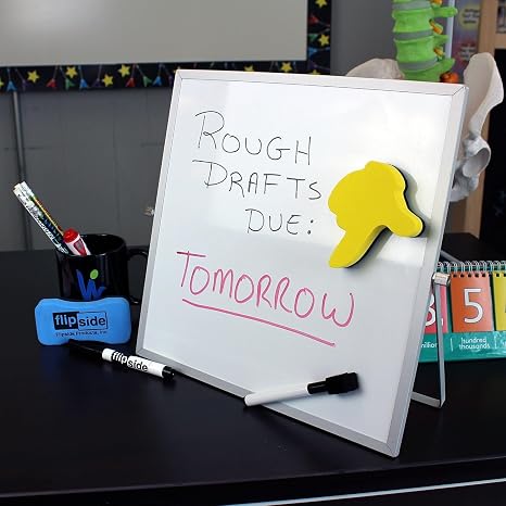 Flipside Products 12 x 12 Double-Sided Dry Erase Magnetic Flip Easel w/Black Dry Erase Marker w/Erase Cap, Adjustable Stand, Tabletop Easel, Small Portable Whiteboard