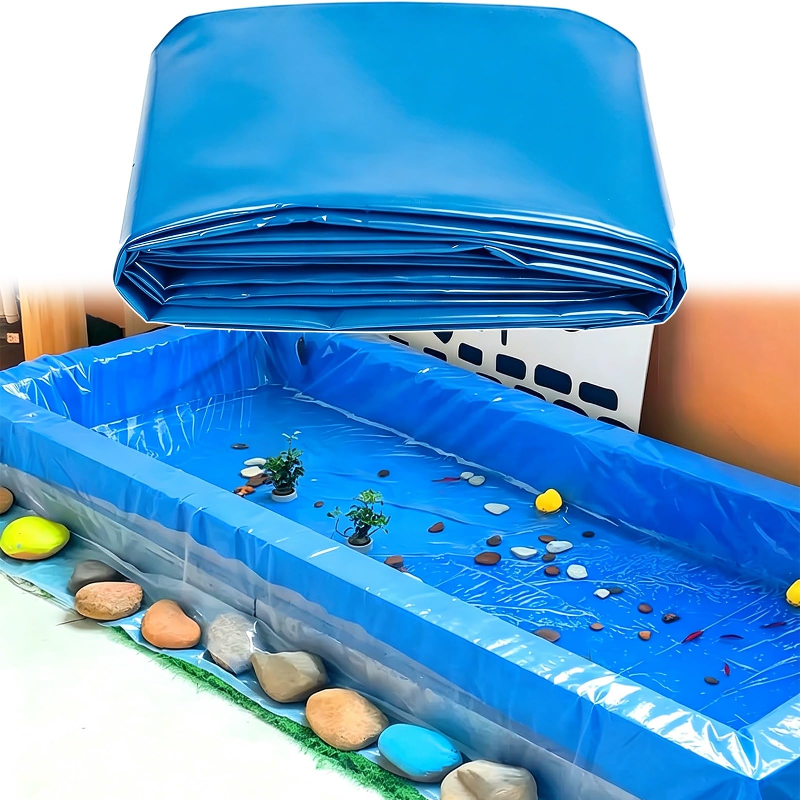 Yopappol Reinforced Blue Pond Liner, 3x4m 5x6m 7x8m 8x10m 10x12m Outdoor Pond Liners Sealing Film Damp Proof Membrane, Waterproof Tarp for Swimming Pools & Kids Water Play(2x2.5m(6.5x8.3ft))