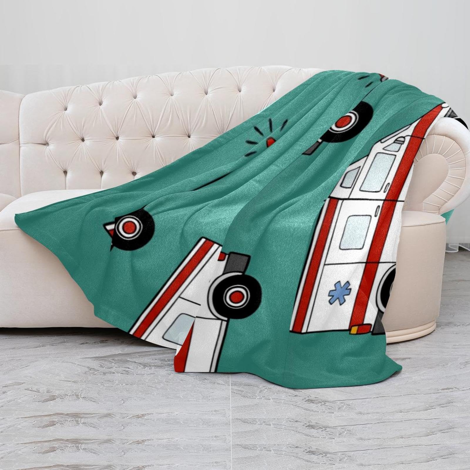Couverture douce et confortable à motif voitures d'ambulance pour adultes et enfants, couverture polaire en microfibre légère pour canapé, lit, canapé, voyage, 150 x 200,7 cm