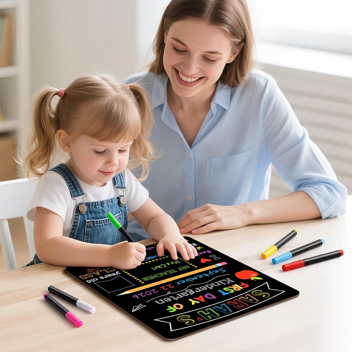 First & Last Day of School Signs with 6 Writing Pens, 10 x 12 Inch Double Sided Back to School Board, Reusable Wooden 1st Day of Preschool/Kindergarten Photo Props thumbnail