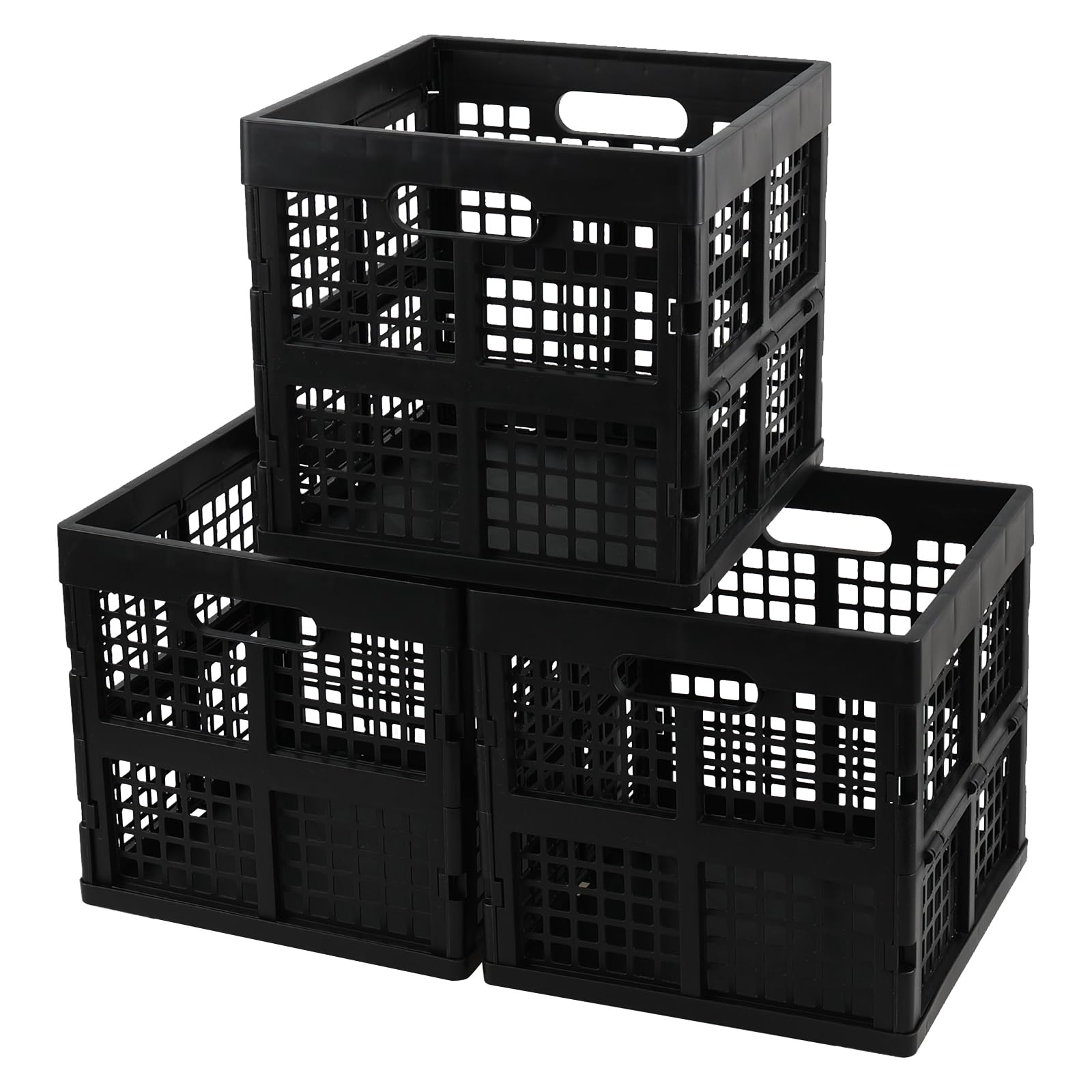 Gloreen 3-Pack 18 L Collapsible Milk Crate, Plastic Square Folding Storage Crates, Black