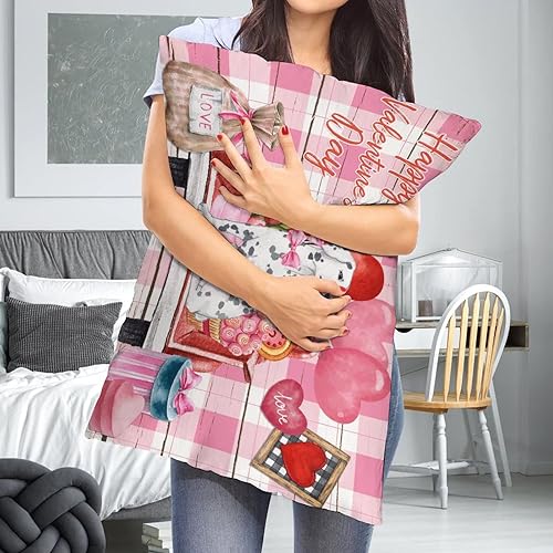 Miniatura 6 de Funda de almohada tamaño Queen, color rosa, diseño de búfalo a cuadros de corazón rojo, 20 x 30 pulgadas, para el día de San Valentín, rosa,