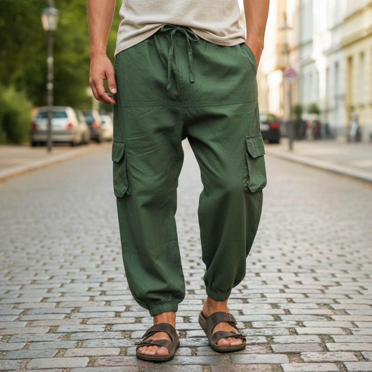 Guru-Shop, Pantaloni Goa, Pantaloni da Yoga da Uomo, Comodi Pantaloni Casual, Cotone, Pantaloni