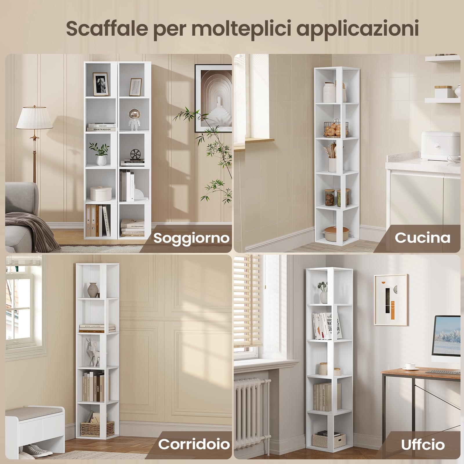 eSituro Libreria Verticale 5 Cubi 30x30x159 cm Bianco | Autoportante; Aperto; In legno; Soggiorno cucina; Montaggio facile