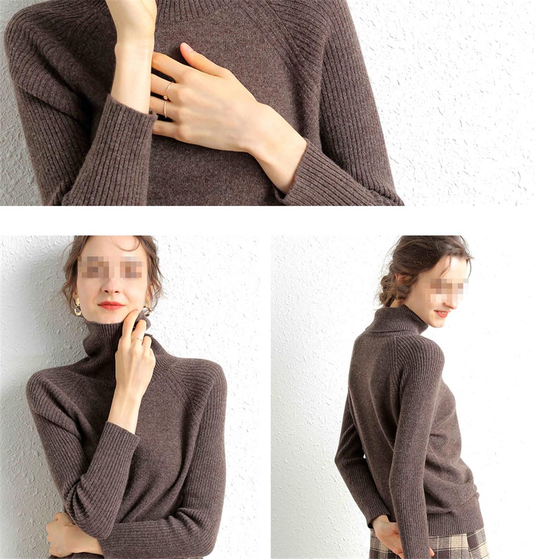 Suéter De Cachemira De Lana con Cuello Alto para Mujer, Suéter De Punto De Manga Larga