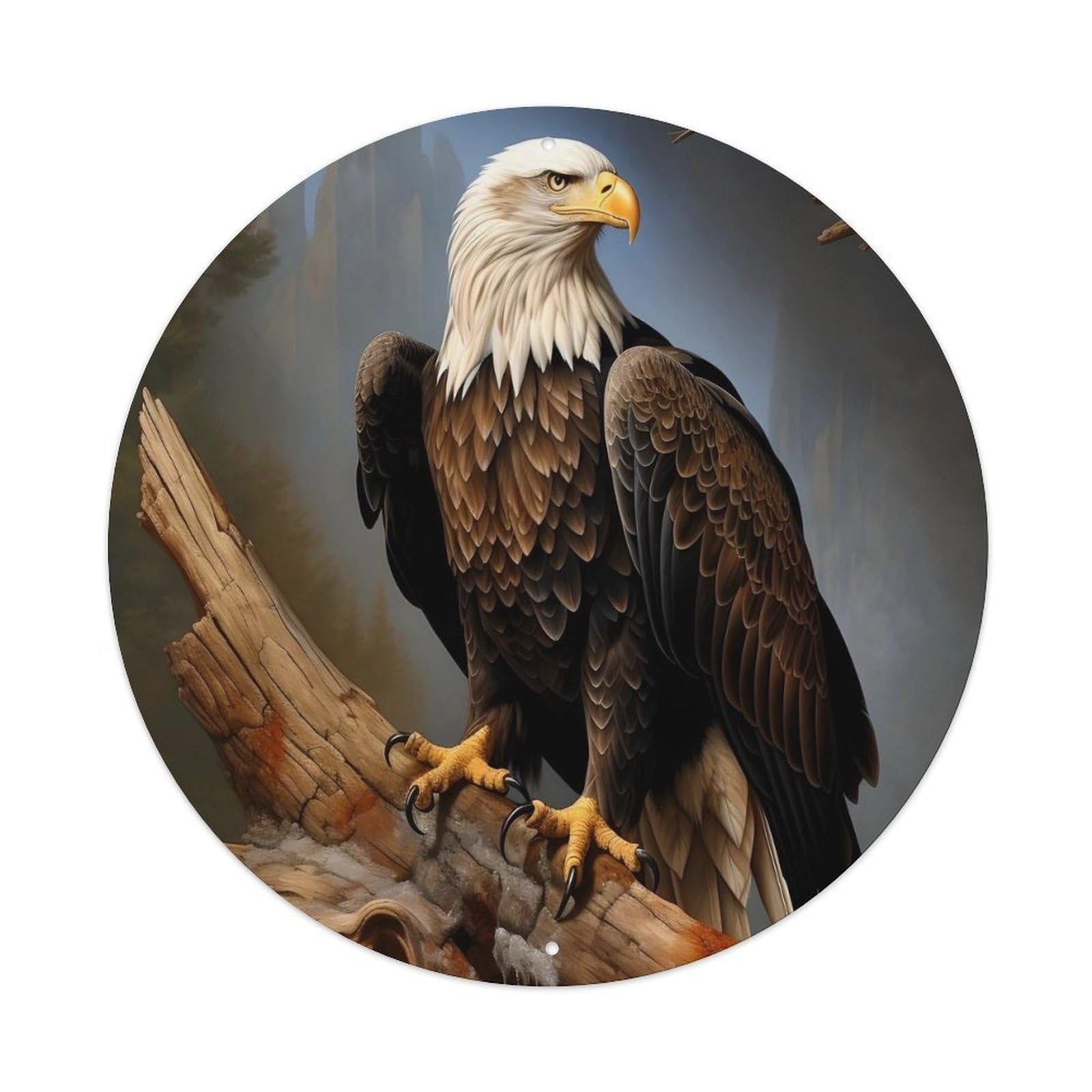 Animal Art Bald Eagle Vintage Metal Tin Sign Plaque Wall Decor for Cafe, Club, Garden Round Metal Poster 8x8Inch