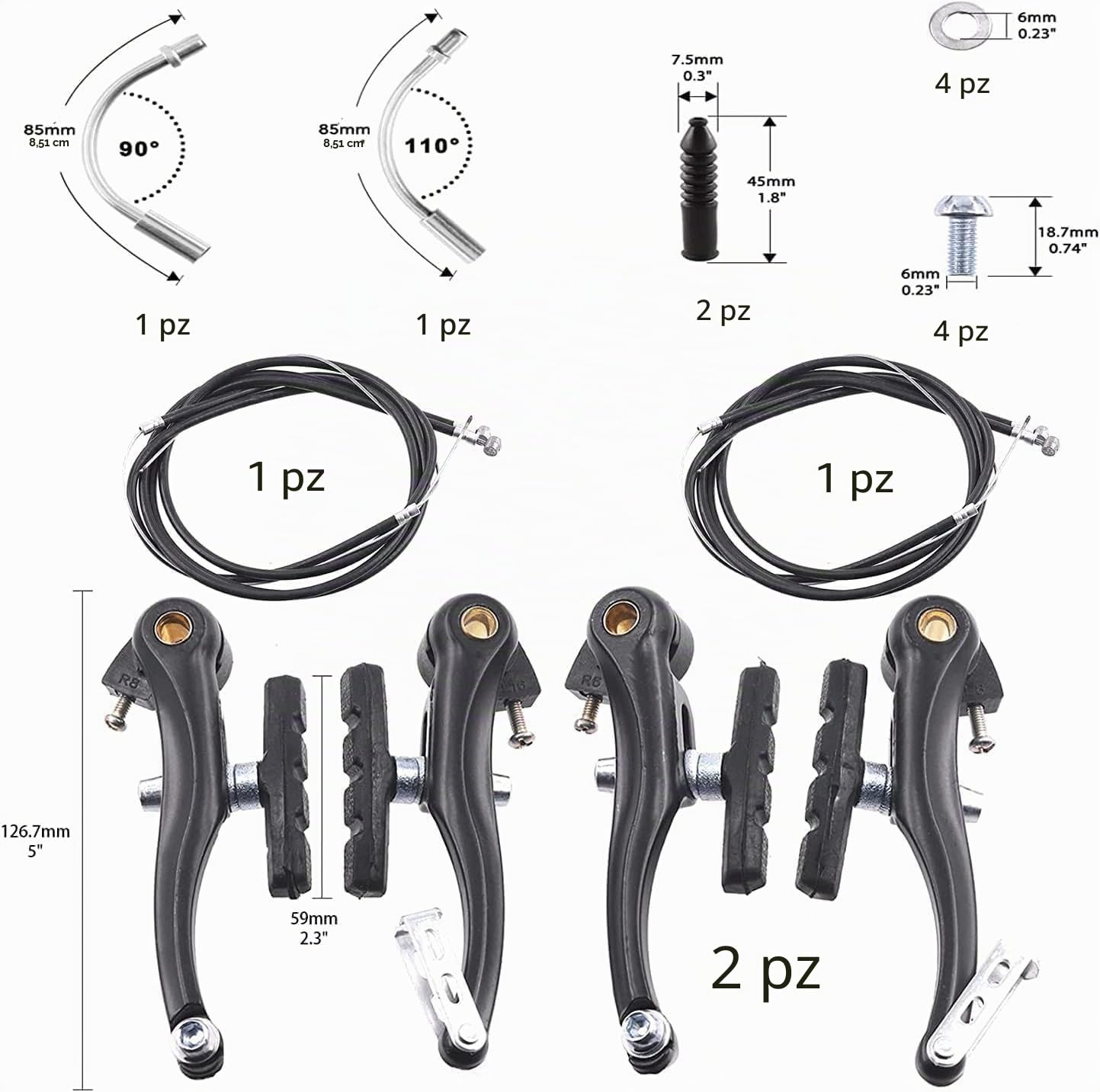 Freno a V per bicicletta,Freno a V anteriore posteriore,Set freno per bicicletta,Set freni per bicicletta in alluminio,Freno anteriore posteriore V Brake, per bici da corsa, bici da città, e-bike