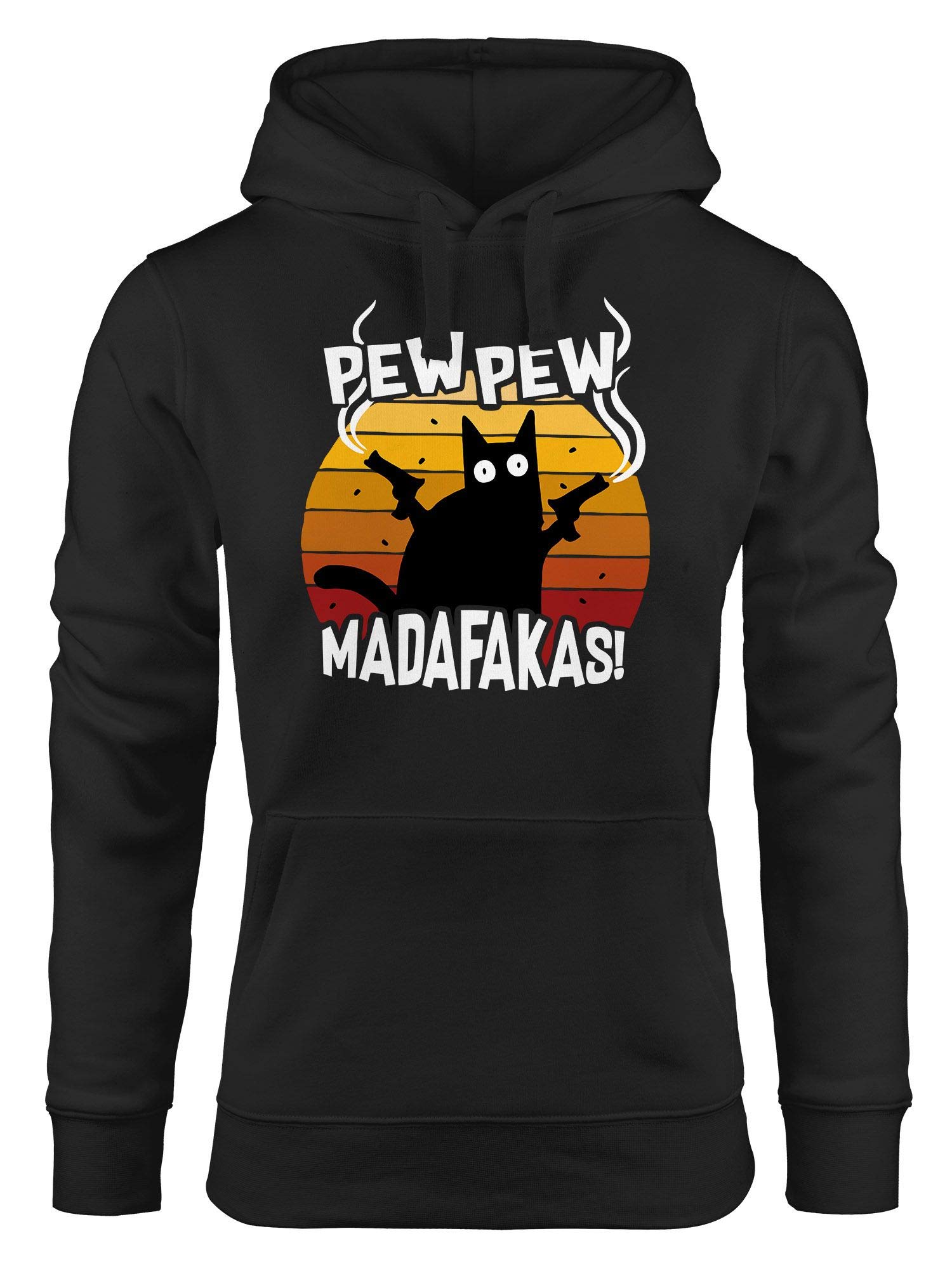 MoonWorks® Women's Pew Pew Madafakas Cat Western Cat Meme Hoodie, Pew Pew Western Black, S