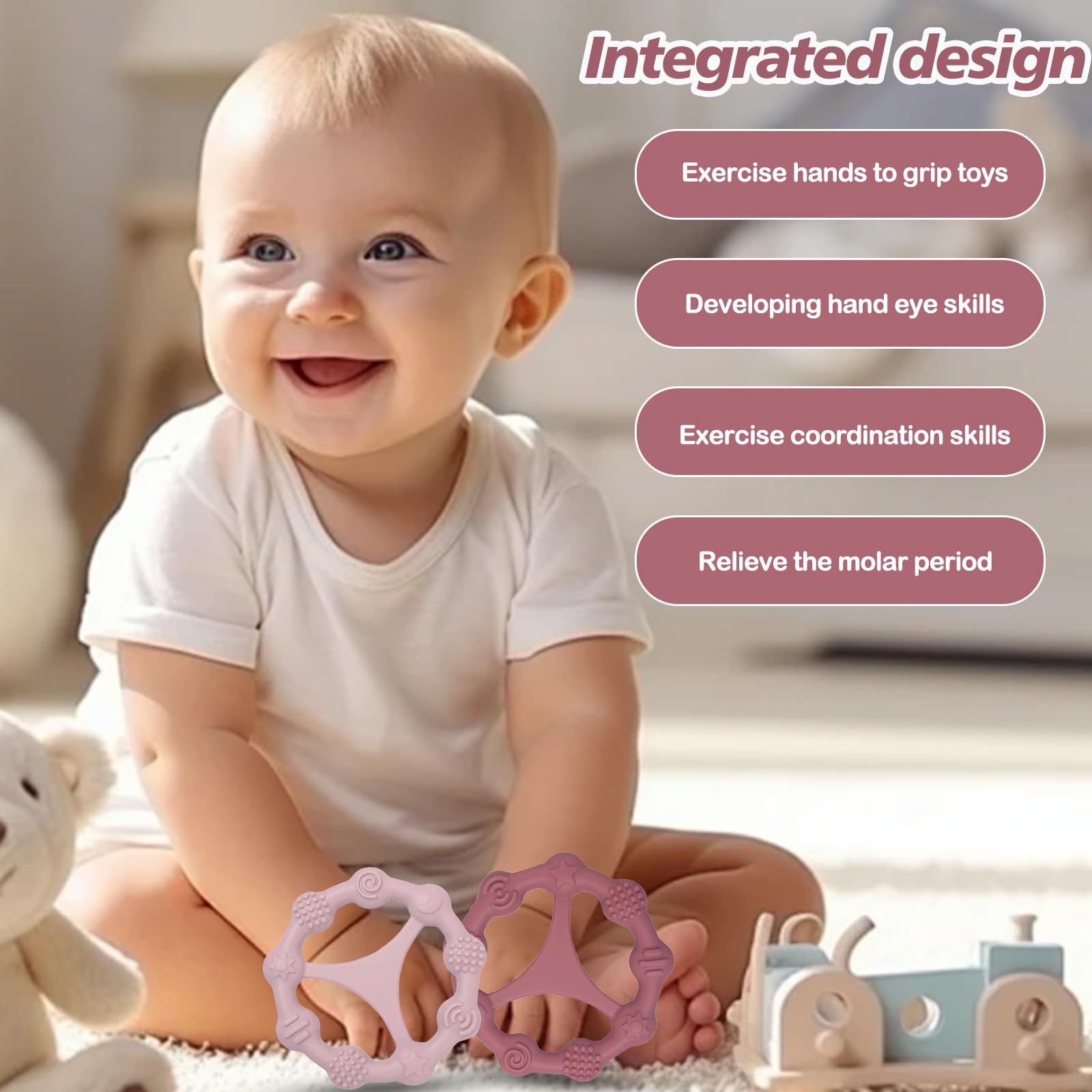 Set 3 Massaggiagengive Neonato In Silicone – Anelli Mordicchia Facili Da Afferrare, Per Dentizione, 0+ Mesi, Azzurro, Rosa, Verde