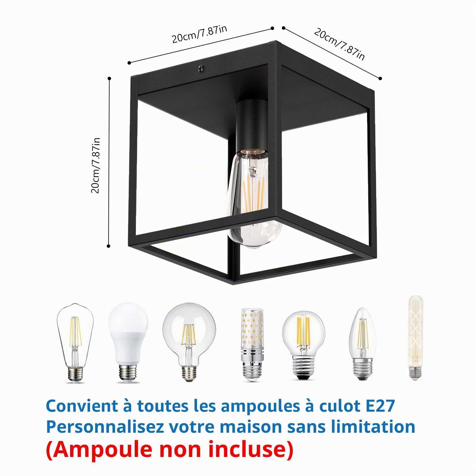 Klighten Lot de 2 Plafonnier Vintage, E27 Éclairage de Plafond Intérieur, Rétro Industriel Luminaire Plafonnier, Noir Métal Lampe de plafond pour Couloir, Chambre, Cuisine(Ampoule non Incluse)
