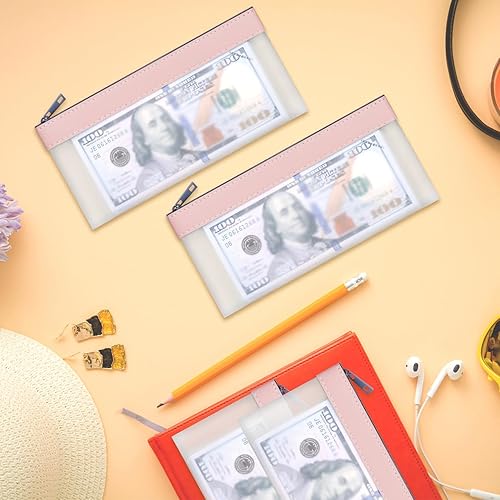 Miniatura 6 de VOCHIC 4 bolsas de almacenamiento con cremallera, bolsa de dinero de TPU rosa, bolsas de depósito bancario transparentes, bolsa de efectivo