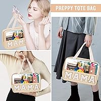 Vista 5 de izuzta Bolsas de maquillaje transparentes con letras de chenilla tipo tote, bolsa de maquillaje preppy con asa, Moda