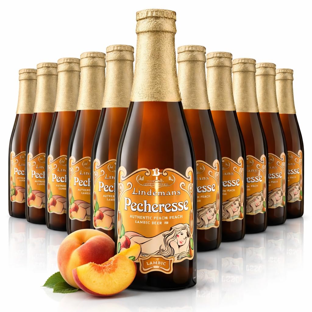 Lindemans Pecheresse Lambic Bier, Fruchtiges Pfirsichbier, 12x0,25l, Mild Erfrischend Süß-Säuerlich, Premium Craft Bier aus Belgien