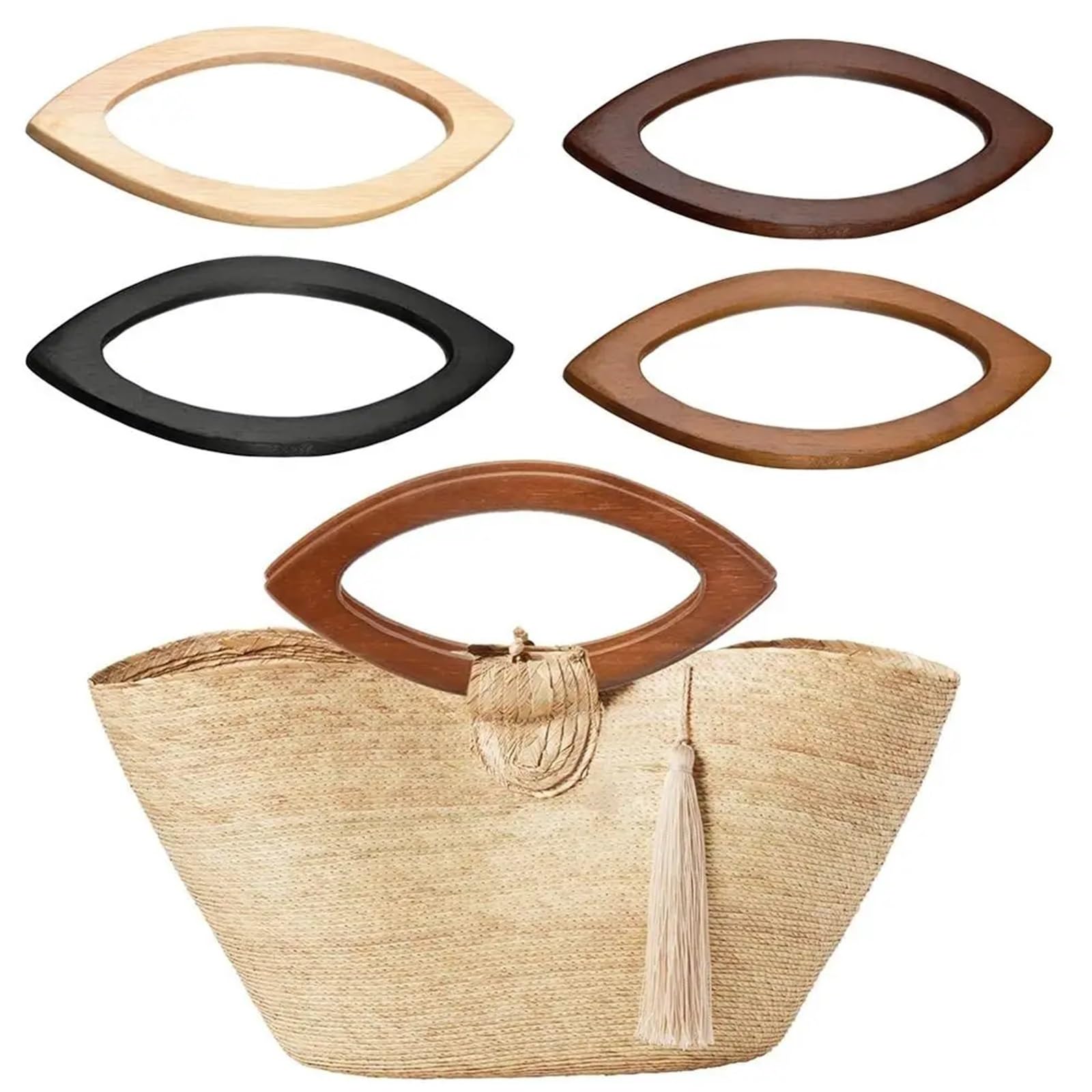 MRKU Asa de Madera para Bolso, Accesorios para Bolsos, Manualidades, Bricolaje, 4 Piezas de Repuesto de Madera Maciza, Correa clásica para Bolso, para Costura, Ganchillo, Cartera y proyectos.