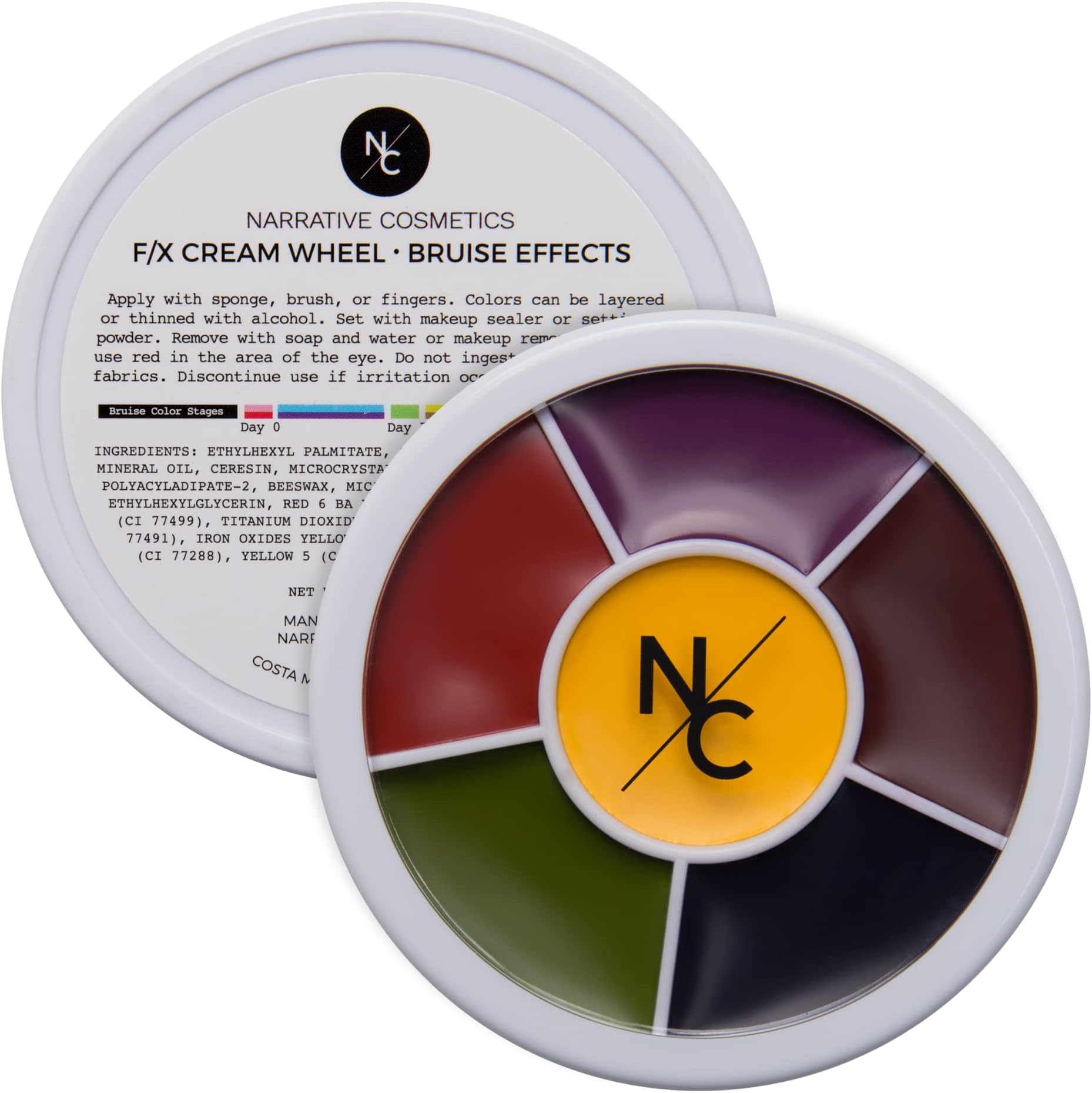 6-Color Bruise Wheel | SFX Cream Makeup for Realistic Bruises, Wounds & Burns | Stage, Film & Halloween Makeup Palette | Includes Foam Sponge — Cosplay, Theatre, Costume Effects