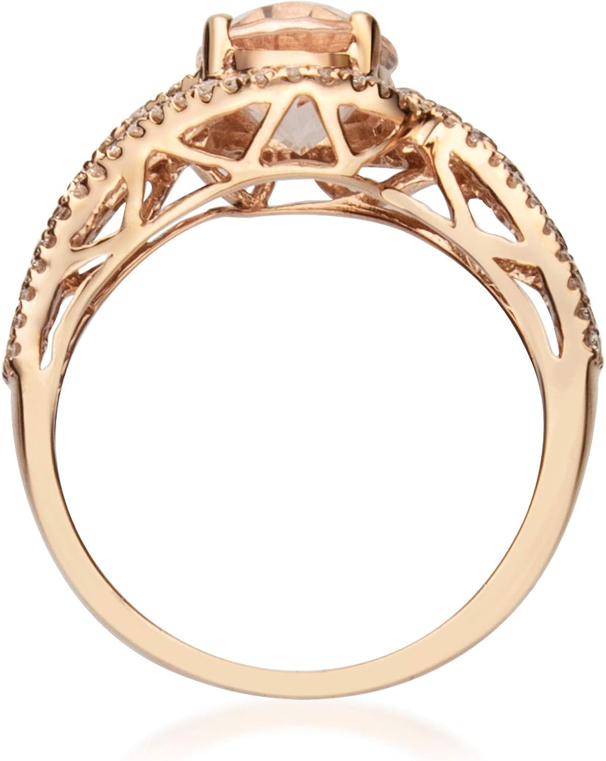Gin and Grace 10K Rose Gold Genuine Morganite Ring with Diamonds for women | Ethically, authentically & organically sourced (Oval-cut) shaped Morganite hand-crafted jewelry for her | Morganite Ring for women