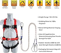 Vista 2 de Safety Harness Fall Protection Kit - Full Body Roofing harnesses with Shock Absorbing Lanyard Upgrade Paded