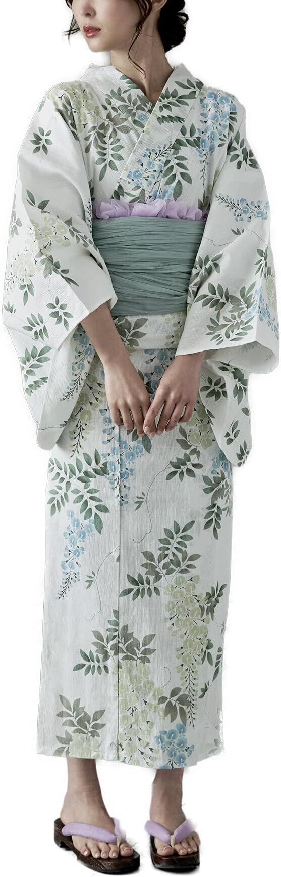 Amazon | [asaka] 綿麻仕立て上がり浴衣＋しわ兵児帯 2点セット