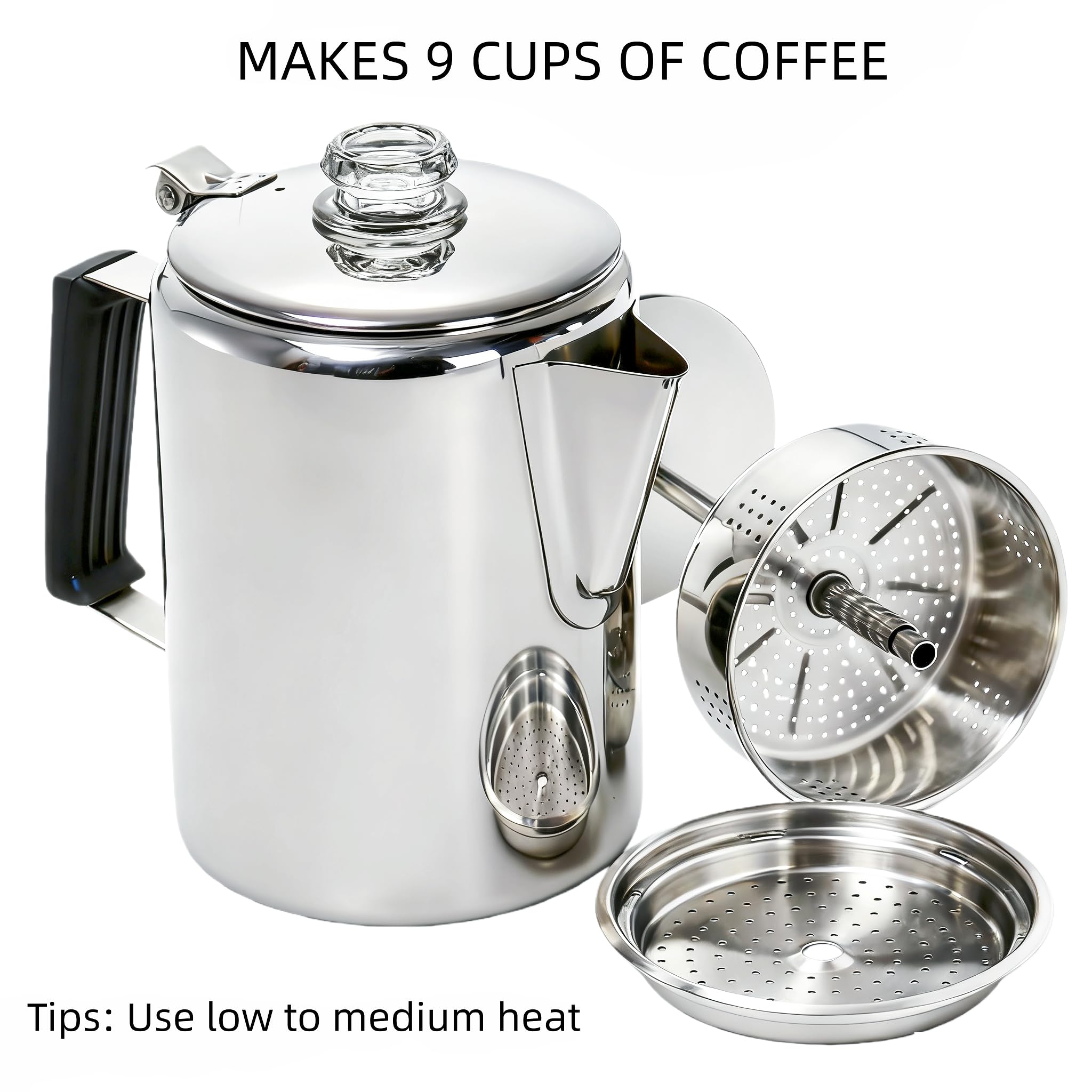 Cididu Cafetera de camping de acero inoxidable, cafetera al aire libre, cafetera duradera para estufa, preparar café en llamas, ideal para acampar en grupo, senderismo, mochileros, RV y viajes, 9