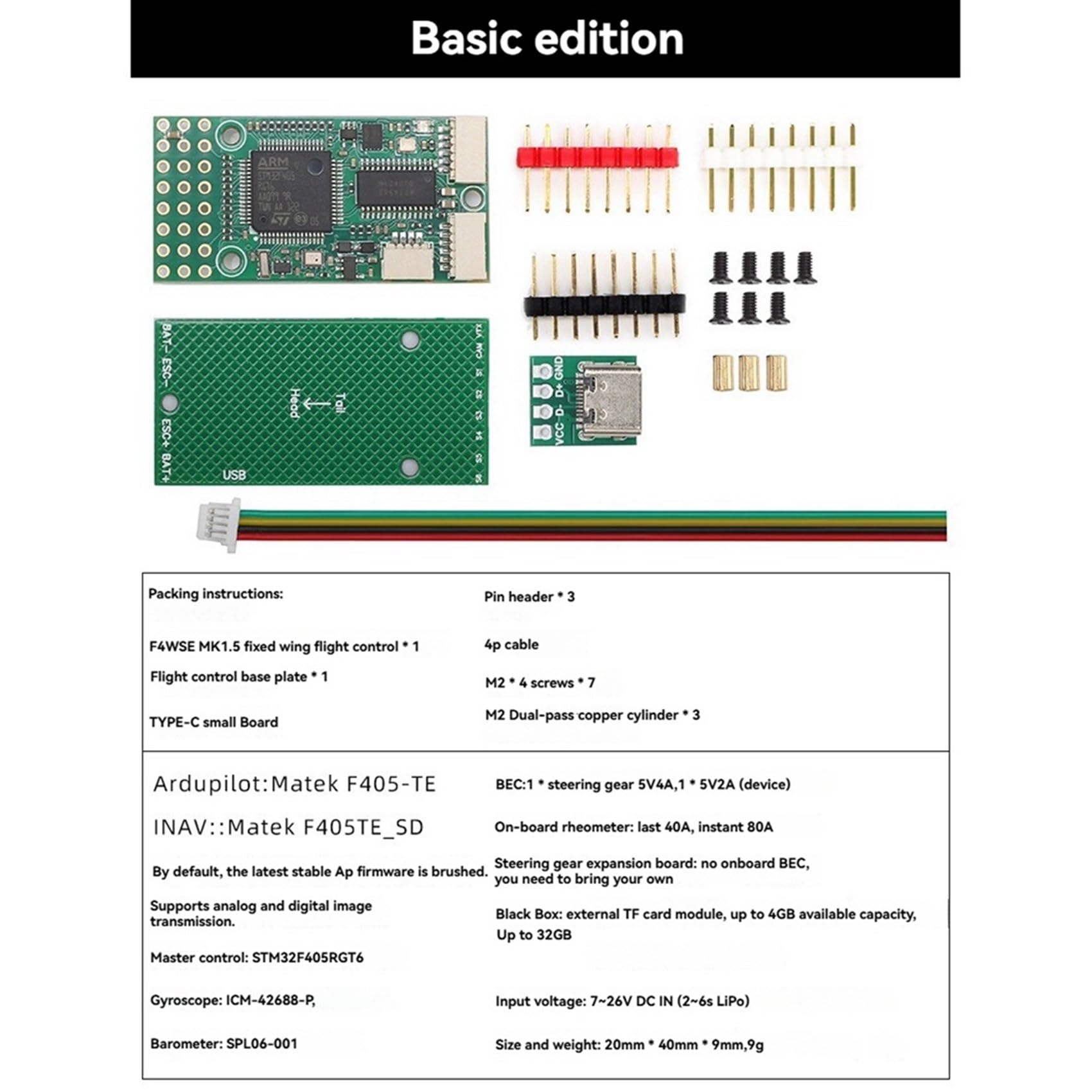 Contrôleur De Vol F4WSE MK1.5 - Pour Avions RC 2-6S, Support Analogique/numérique