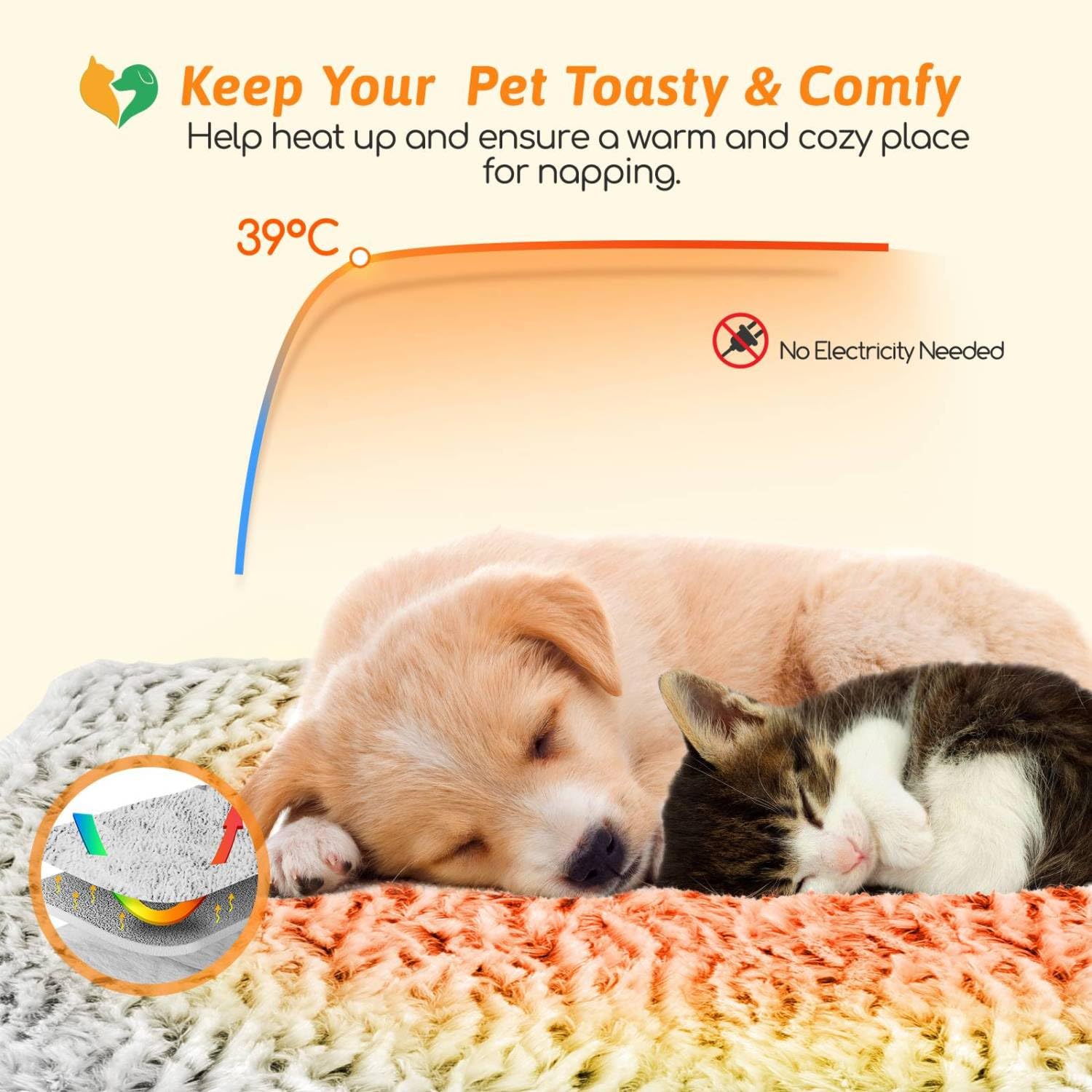 Nobleza Tappetino Riscaldante Per Cani Gatti, Tappetino Autoriscaldante Senza Elettricità, Coperta Autoriscaldante Soffice Caldo, Tappetino Termico Lavabile Antiscivolo Cane, 50x40cm
