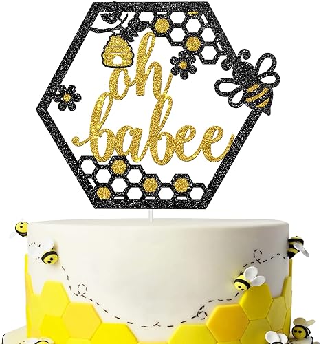Oh Babee - Decoración de pastel con temática de abeja, decoración de fiesta de cumpleaños y baby shower, letrero de abeja de miel para bebé primer