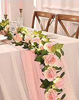 Elyum 2-Pack Pink Rose Flower Garland with 19.6ft Fairy Lights - 13.2ft Artificial Floral Vines for Wedding Arch, Party, Home Decor