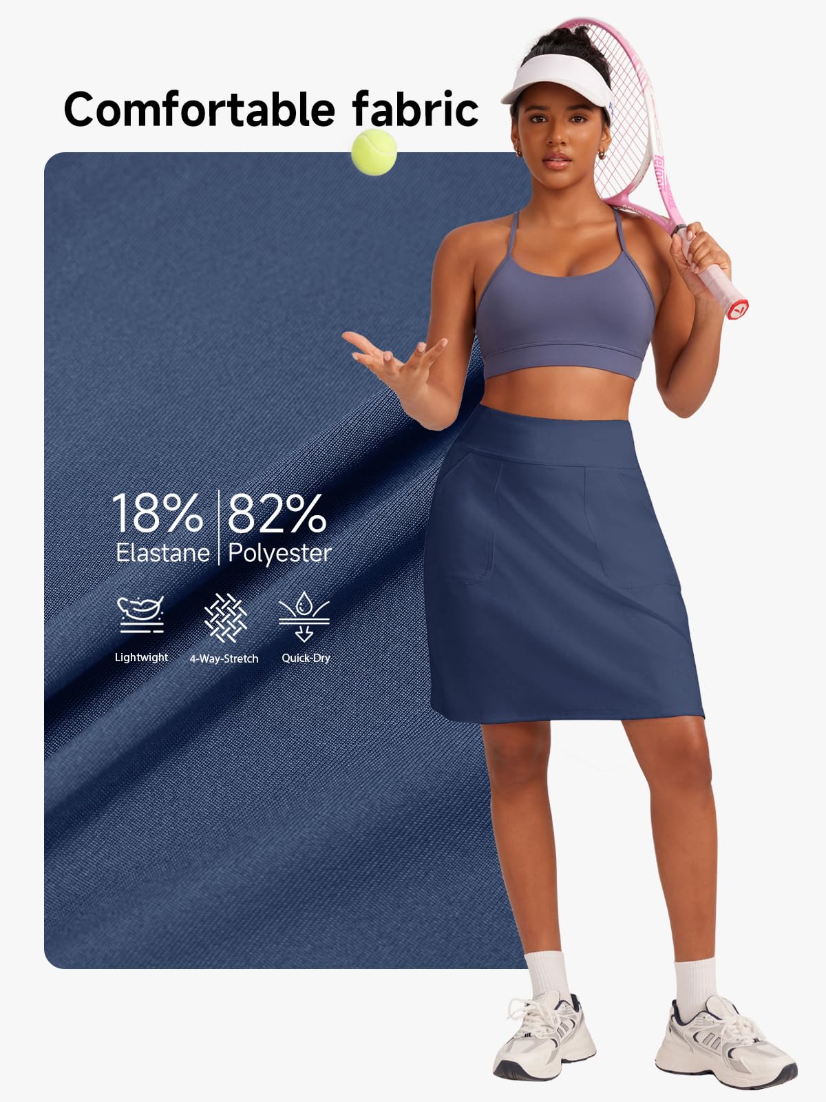 VUTRU Activewear, gonna da tennis da donna, lunghezza al ginocchio, con pantaloncini interni, gonna da tennis da donna, perfetta per sport, golf, tennis