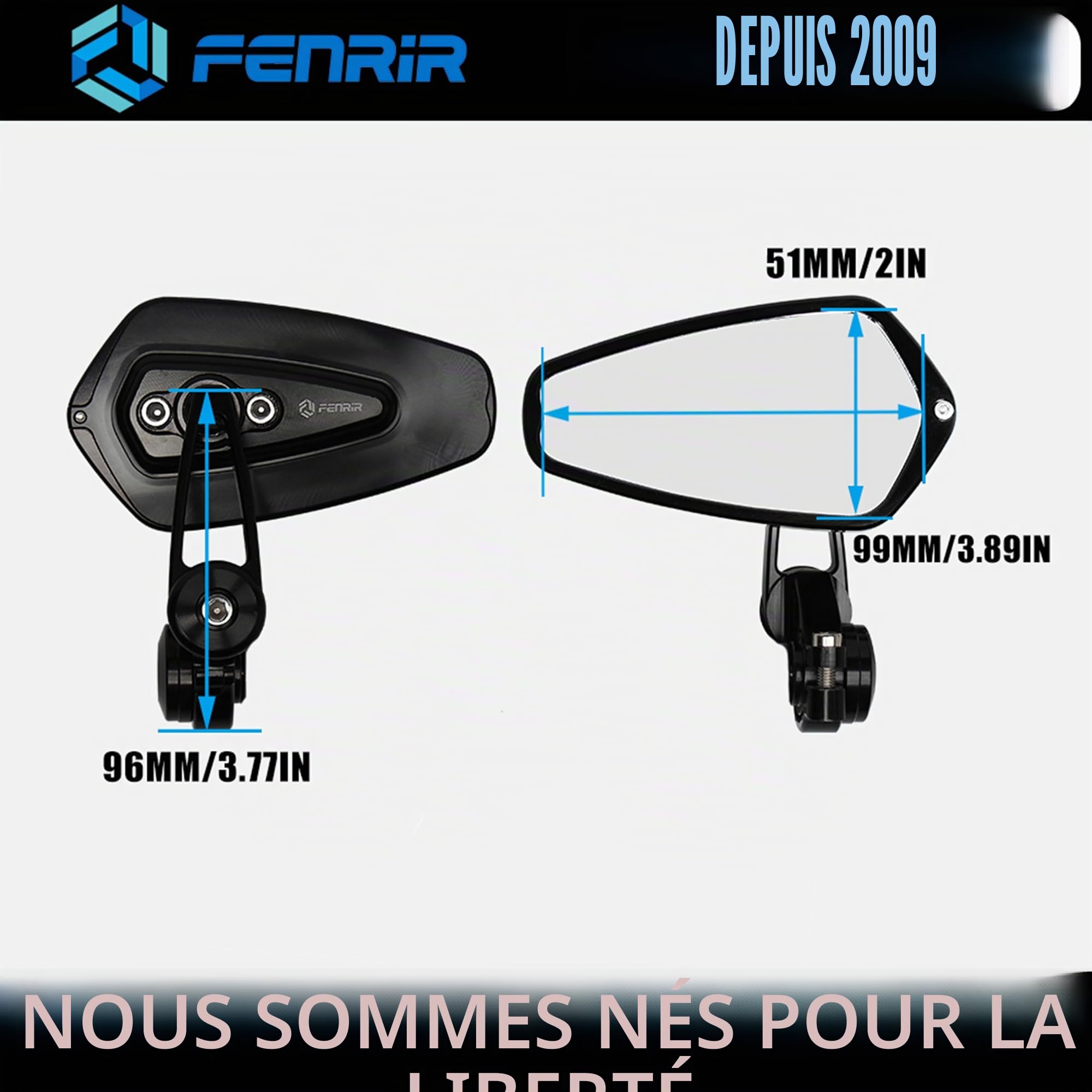 FENRIR (Non Homologué) Rétroviseur Moto Embout De Guidon Rond Noir CNC Alliage d'aluminium forgé Anti-éblouissement Conception anti-tremblement Pour Roadster Sporive Scooter Custom Heritage 801-0374