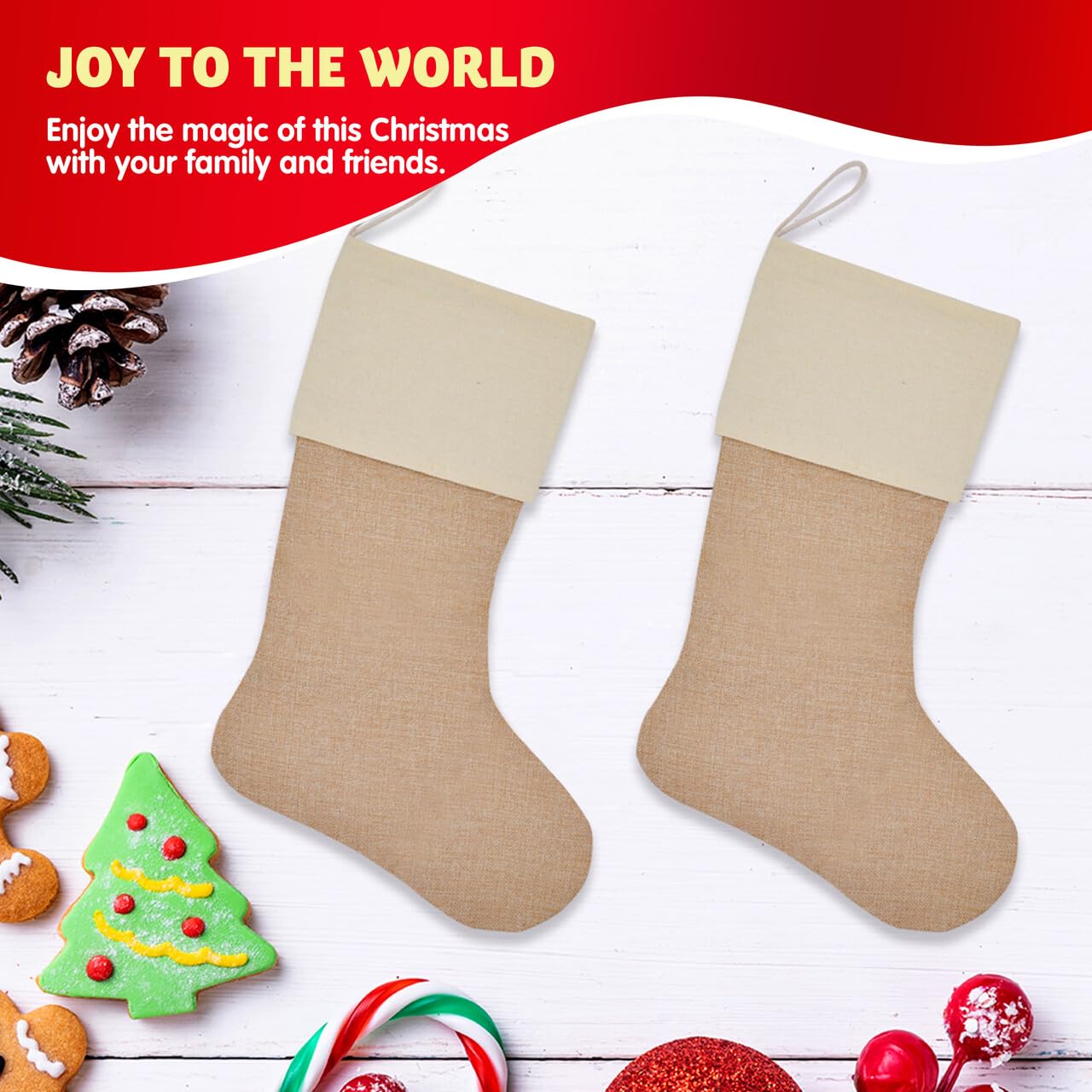 Lot De 4 Chaussettes De Noël En Toile De Jute 30x20 Cm - Déco Cheminée Et Sapin - 7