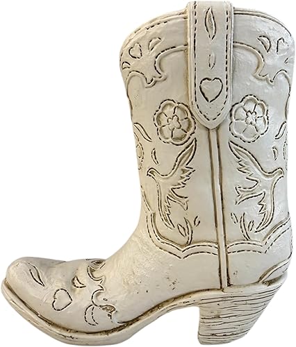 Top Brass Bolígrafo y portalápices blanco antiguo para botas de vaquero - Mini-jarrón de resina rústica y organizador de escritorio occidental -