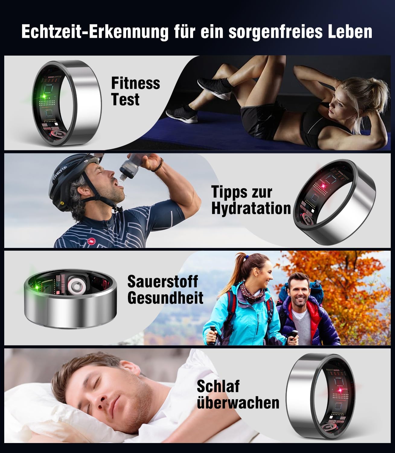Top 1 9.0 Smart Ring e custodia di ricarica, numero di errore 0%, precisione superiore al 30%, IP68 + 50 m, 3 in titanio antiurto, da donna e uomo, per monitoraggio del sonno, indossabile, SpO2