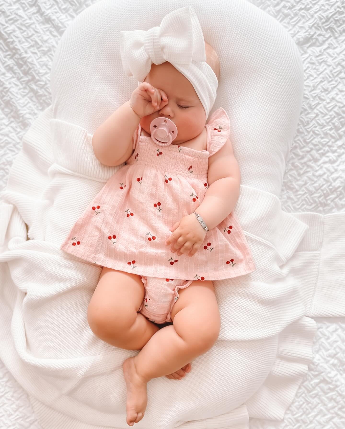 Youweixiong Infant Baby Girl Summer Clothes Cherry Print Fly Sleeve Smocked Dress Tunic Top Ruffle Bloomer Shorts Set Cotton Linen Outfit (Pink, 12-18 Months)