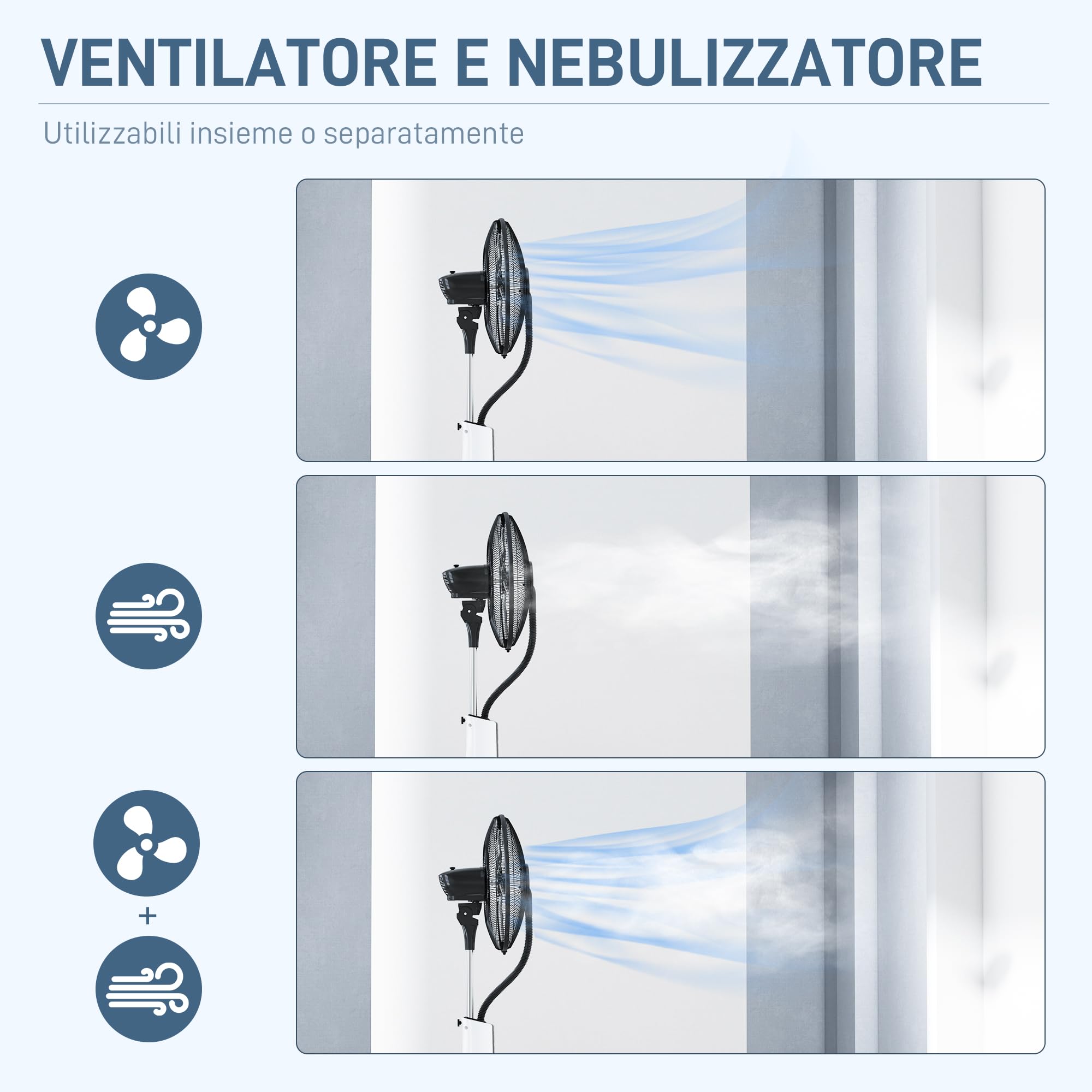 HOMCOM Ventilatore Nebulizzatore con Serbatoio 3L, Timer, 3 Modalità e 3 Velocità, Ventilatore a Piantana con Telecomando in Metallo e ABS, 44.5x38.5x120 cm, Bianco e Nero