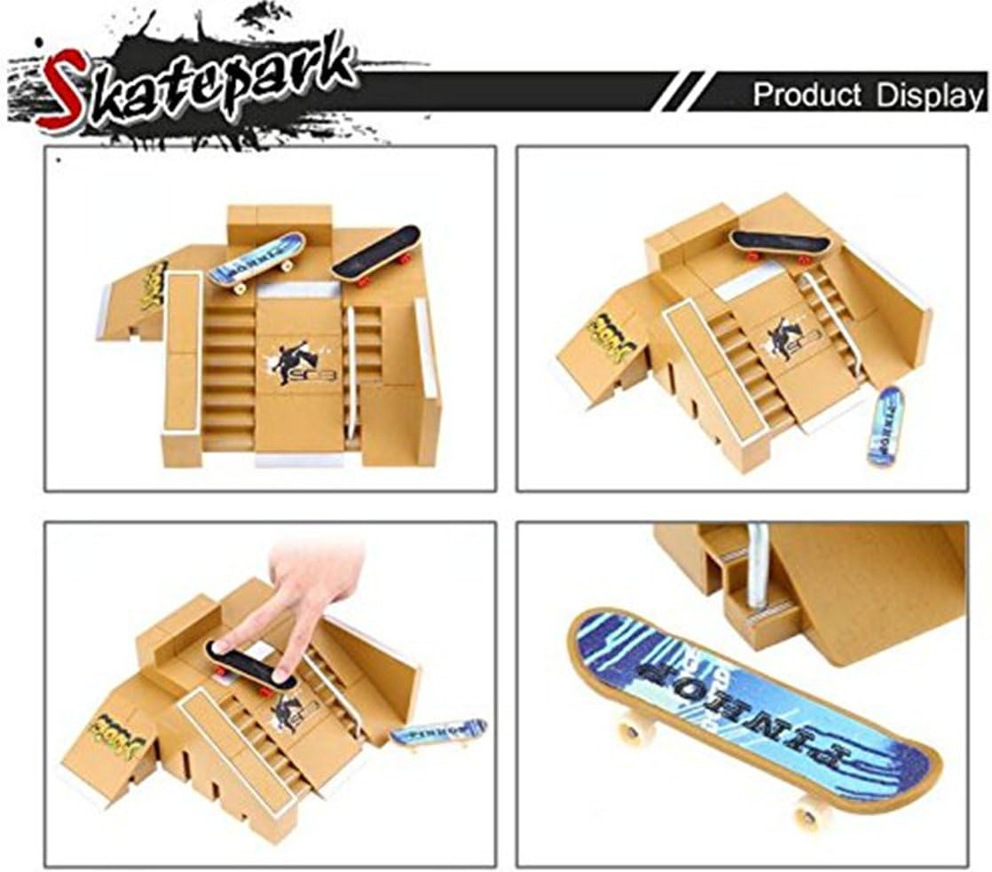 Kidsdream 5pcs Skate Park Kit Ramp Parts for Tech Deck Fingerboard Mini Finger Skateboard Fingerboards Ultimate Parks with 2PCS Finger Boards