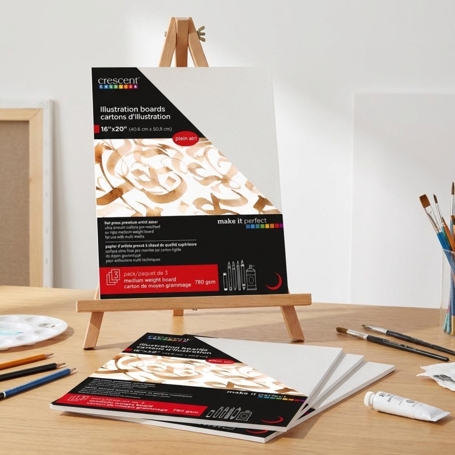 Crescent Portable Letter Board, Drawing Supplies for Artists, Acid-Free, Rigid, Ideal for Plein Air, Multi-media, Hot Press, 3 Sheets, 16''X20''