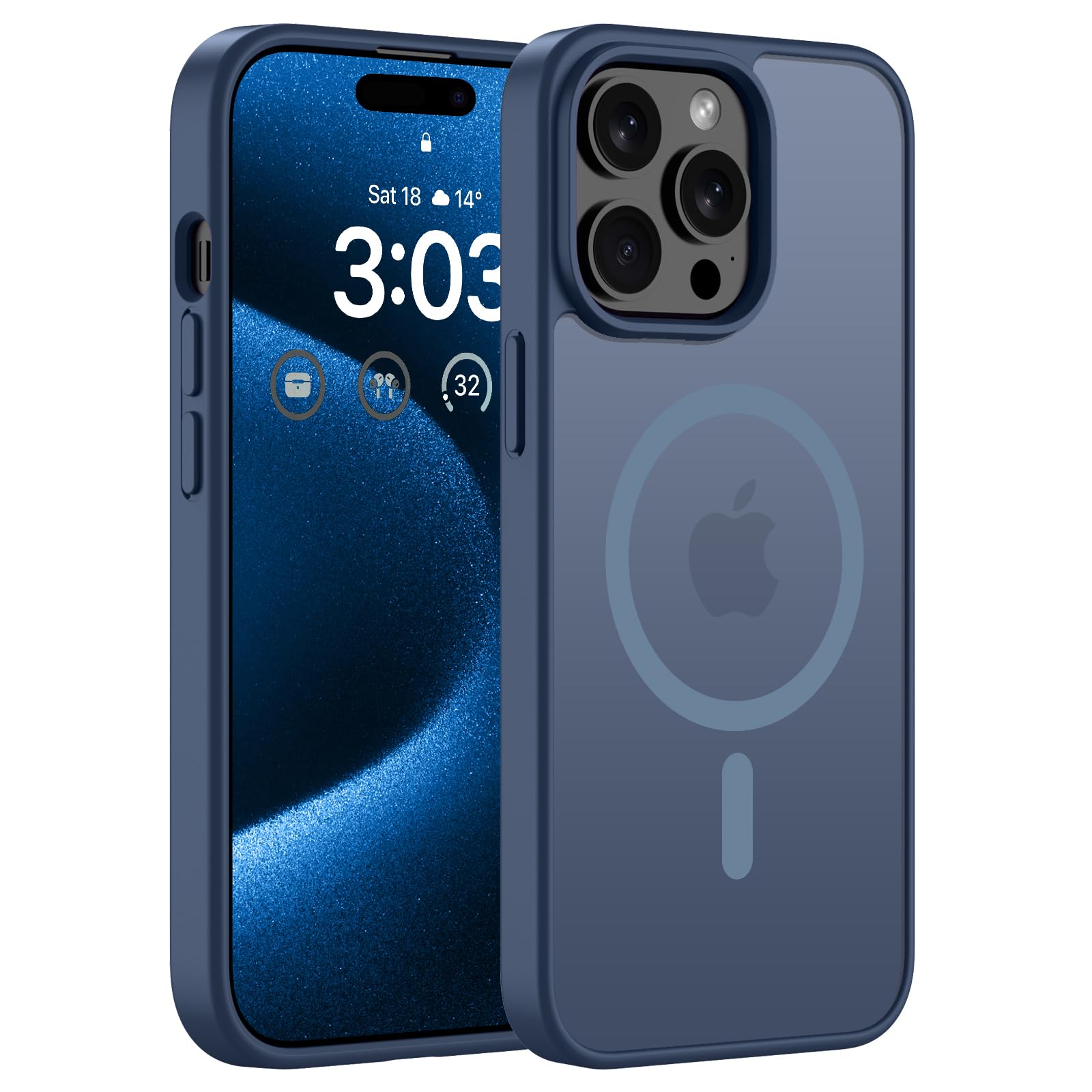 ORDA für iPhone 15 Pro Max Hülle Kompatibel mit MagSafe,Magnetisch Handyhülle für iPhone 15 Pro Max Case Durchscheinende Matt Rückseite Stoßfest Schutzhülle Dunkel Blau