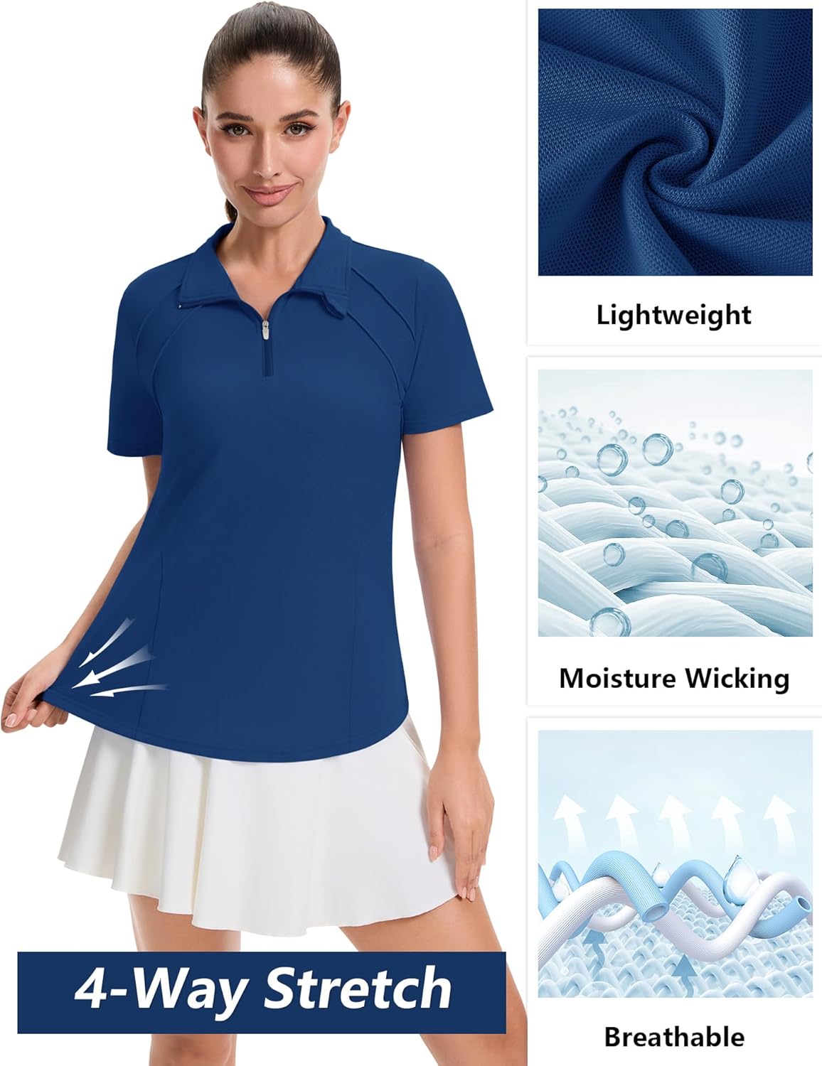 LOMON Womens Golf Polo Shirts Summer Short Sleeve 1/4 Zip Tops Moisture Wicking Casual Tennis Activewear with Pockets - Image 6