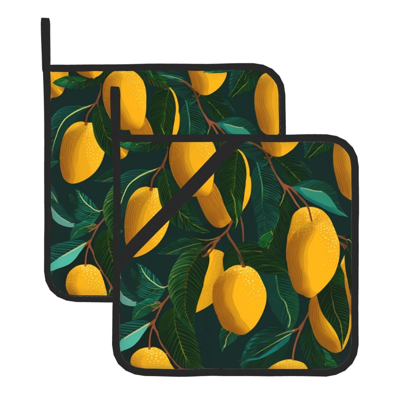 HJFCZH Sweet Mango Printed Square Insulated Pot Mat Set (2-Piece) 8x8in Waterproof, Thickened & Easy to Clean with Lanyard Design for Kitchen, Oven & BBQ