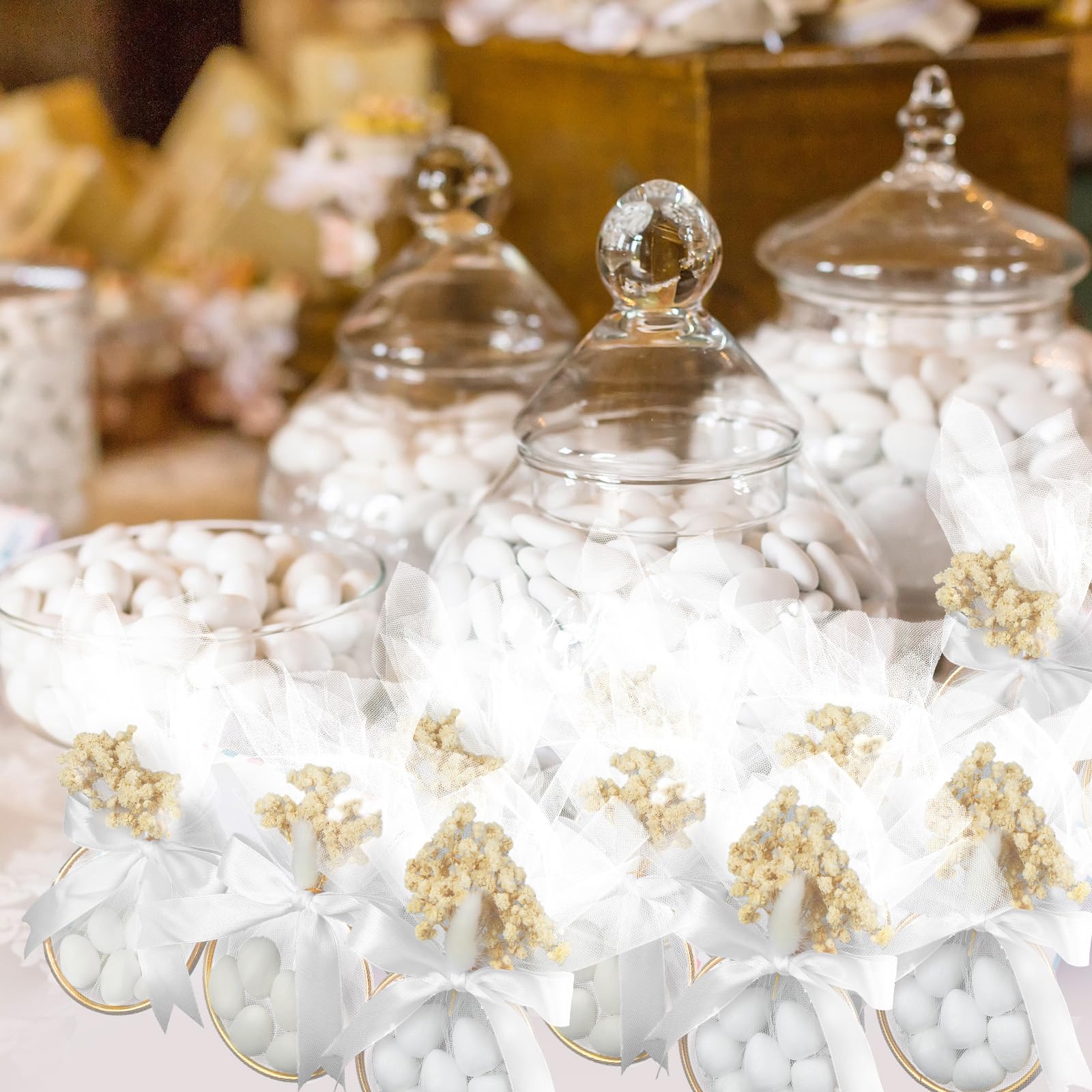 Misdary 103-teiliges Set mit 50 Hochzeits-Mandel-Süßigkeiten-Gastgeschenken für Gäste, inklusive Ring und Tüllbeutel, DIY-Mandel-Souvenirs für Verlobung, Brautparty, italienische Hochzeit