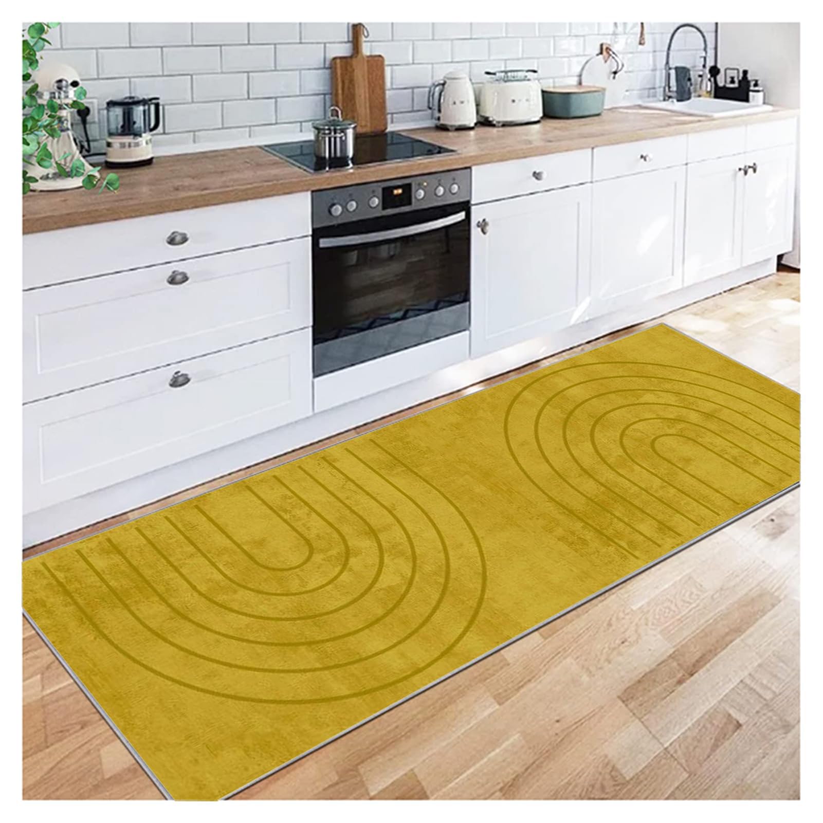 Siunwdiy Yellow Non Slip Hallway Carpet Runner 80x440cm, Door Mats Dirt Trapper, Rubber Backed Very Long Narrow Rugs for Living Room/Hallway/Bedroom, Washable Kitchen Runner Rug — image 1