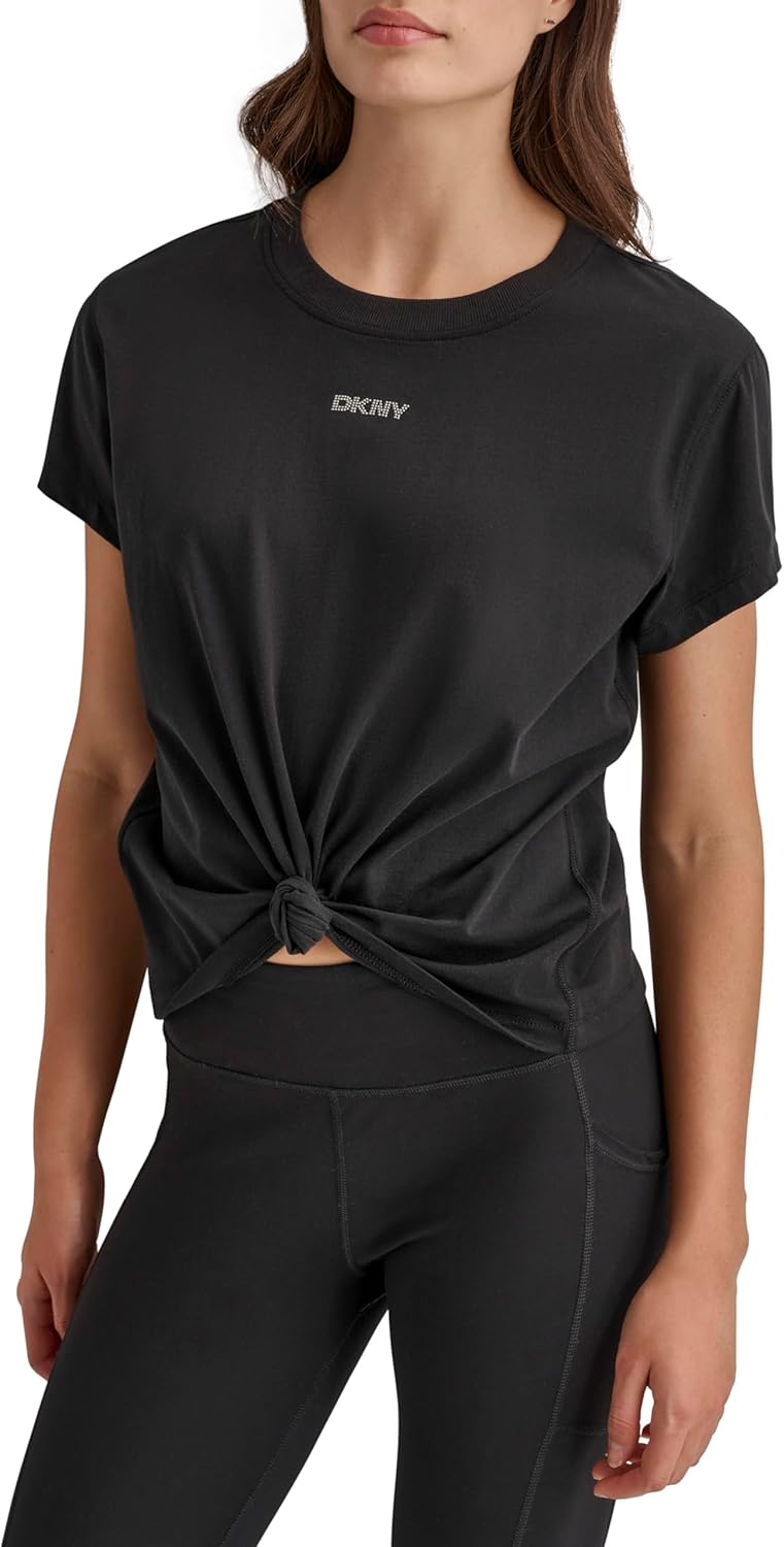 DKNY Womens Short Sleeve Crew Neck Knot Front T-Shirt