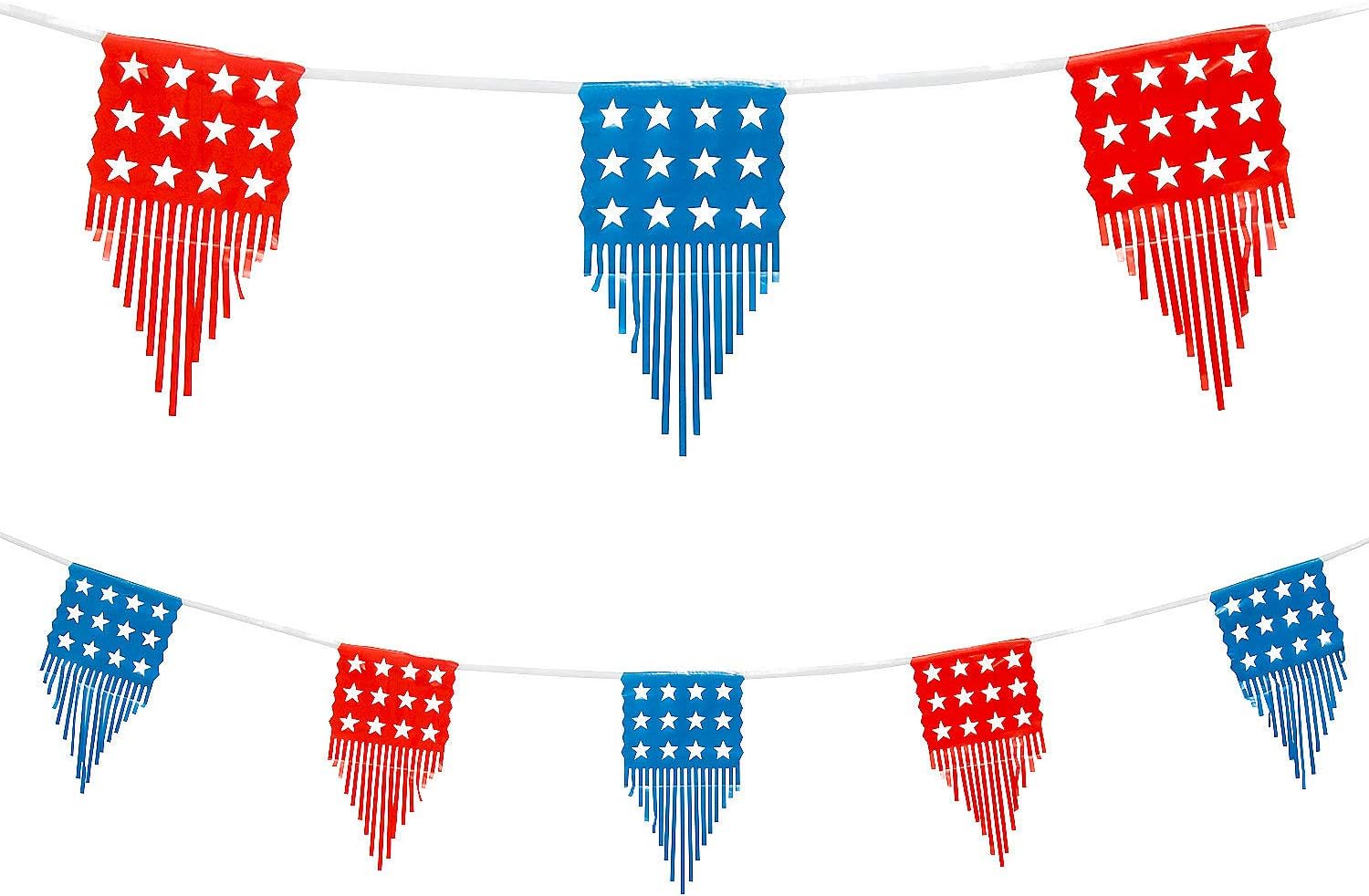 Fun Express Patriotic Cutout Banner with Fringe - Colorful & Festive Party Decor for 4th of July Memorial Day Parades & Patriotic Events - Ideal for Celebrations Gatherings & Holiday Parties - 1 Piece