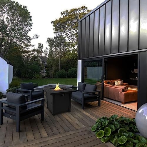 Miniatura 3 de Mesa de fuego de propano de 28 pulgadas, mesa de fuego de 50,000 BTU con tapa de acero, patas grandes, rocas de laval.