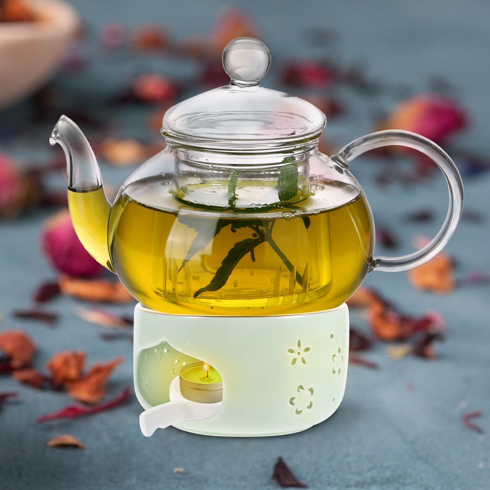 Operitacx Calentador Rebabas o de Cerámica de Verde Tetera Diseño Retro y Durabilidad sin Calentar Té para Hogar Restaurante