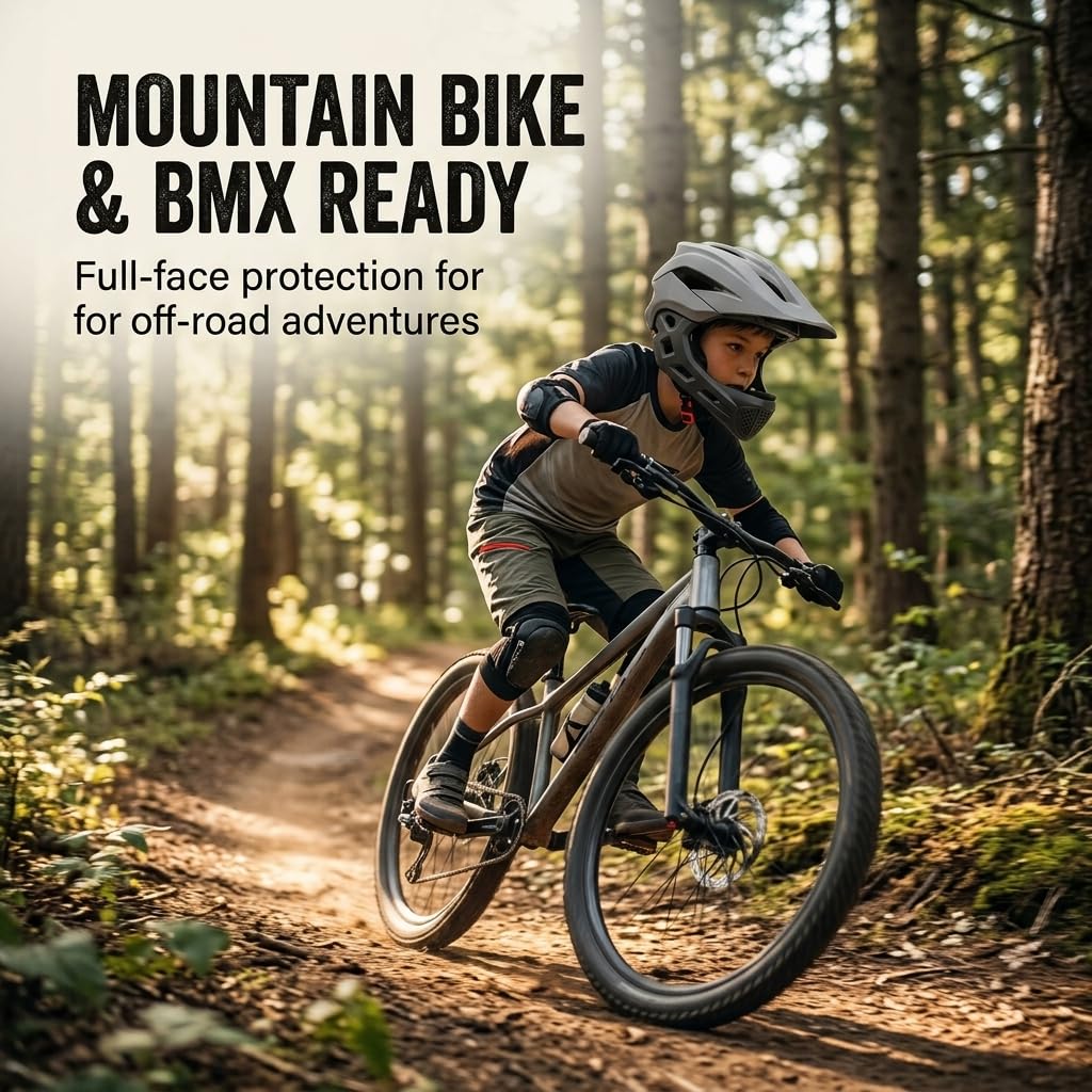 Chrees Casco de Bicicleta Integral para Niños, Casco de Bicicleta de Montaña, BMX, Protector de Barbilla Desmontable, de Integral 2 en 1 para Exteriores,