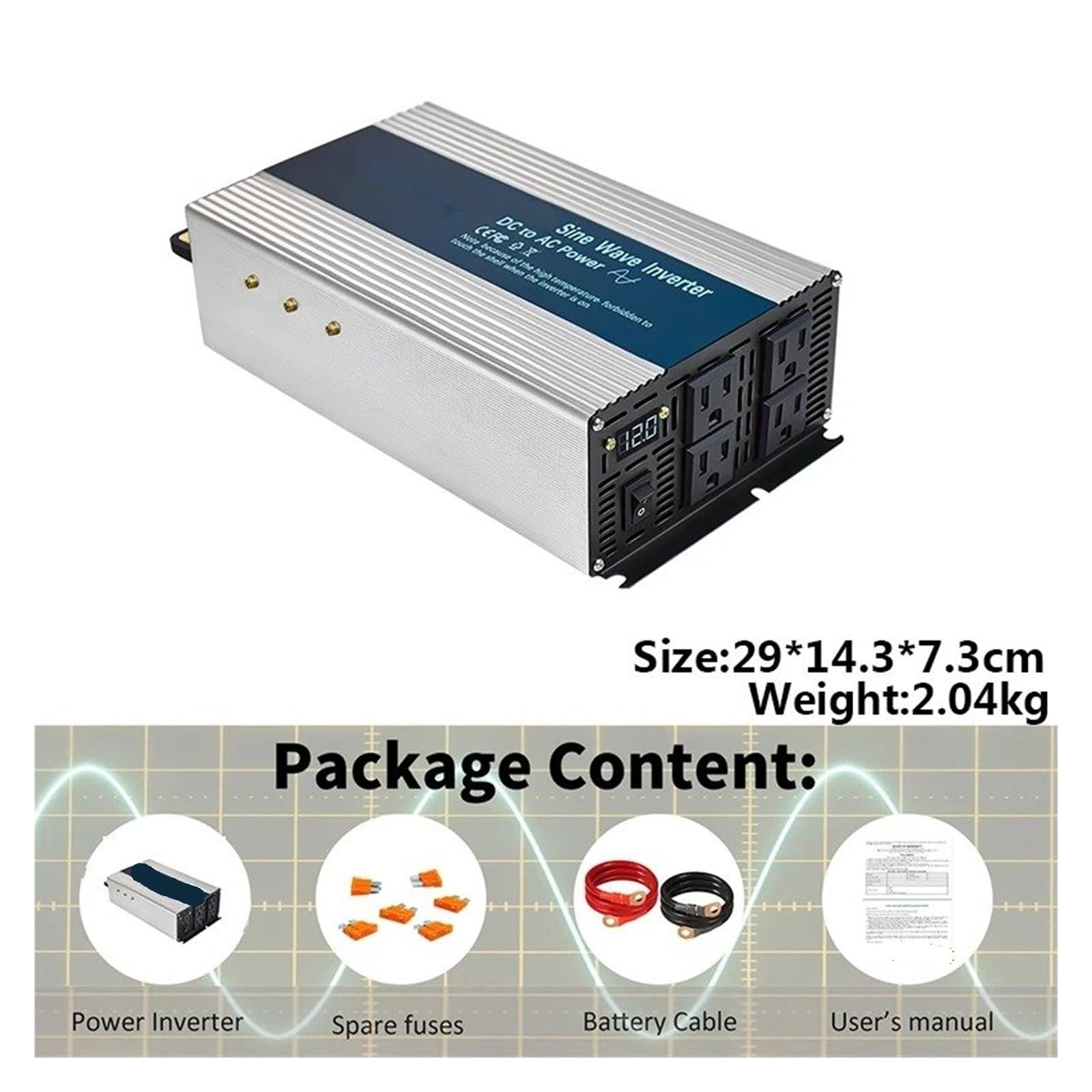 Convertidor Adaptador Inversor Sinusoidal para Pura 12V/24V 120V/220V 1500W SE Batería Litio 36V 48V DC 110V 130V 230V 240V AC Convertidor Potencia Fuera Red inversor